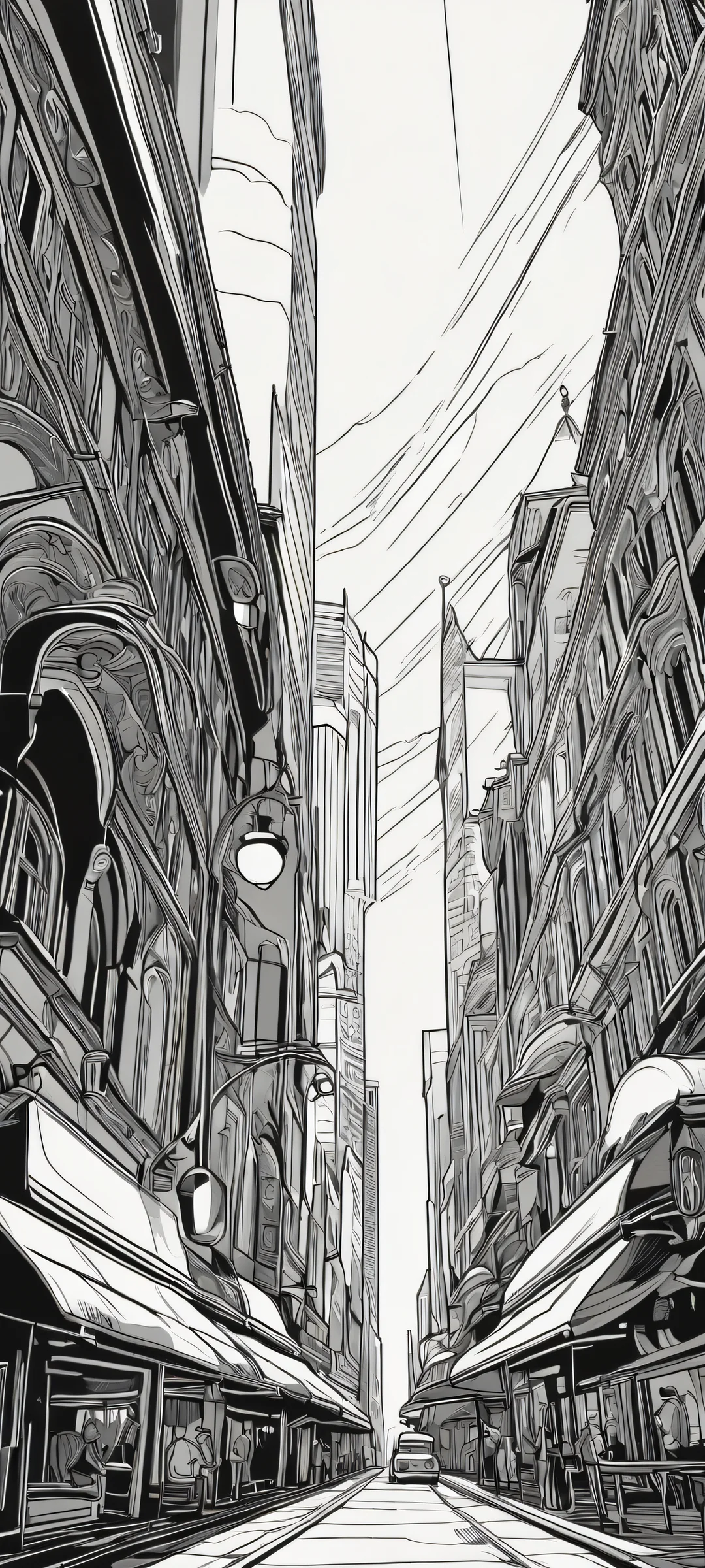 iPhone/Android high contrast illustration of bold lineart noir art, perfect for mobile home screens.