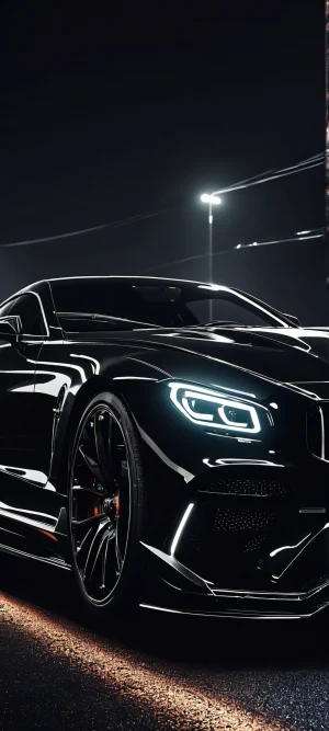 A dark and aggressive illustration of a luxury car speeding through the night. Perfect for iPhone/Android home screens.