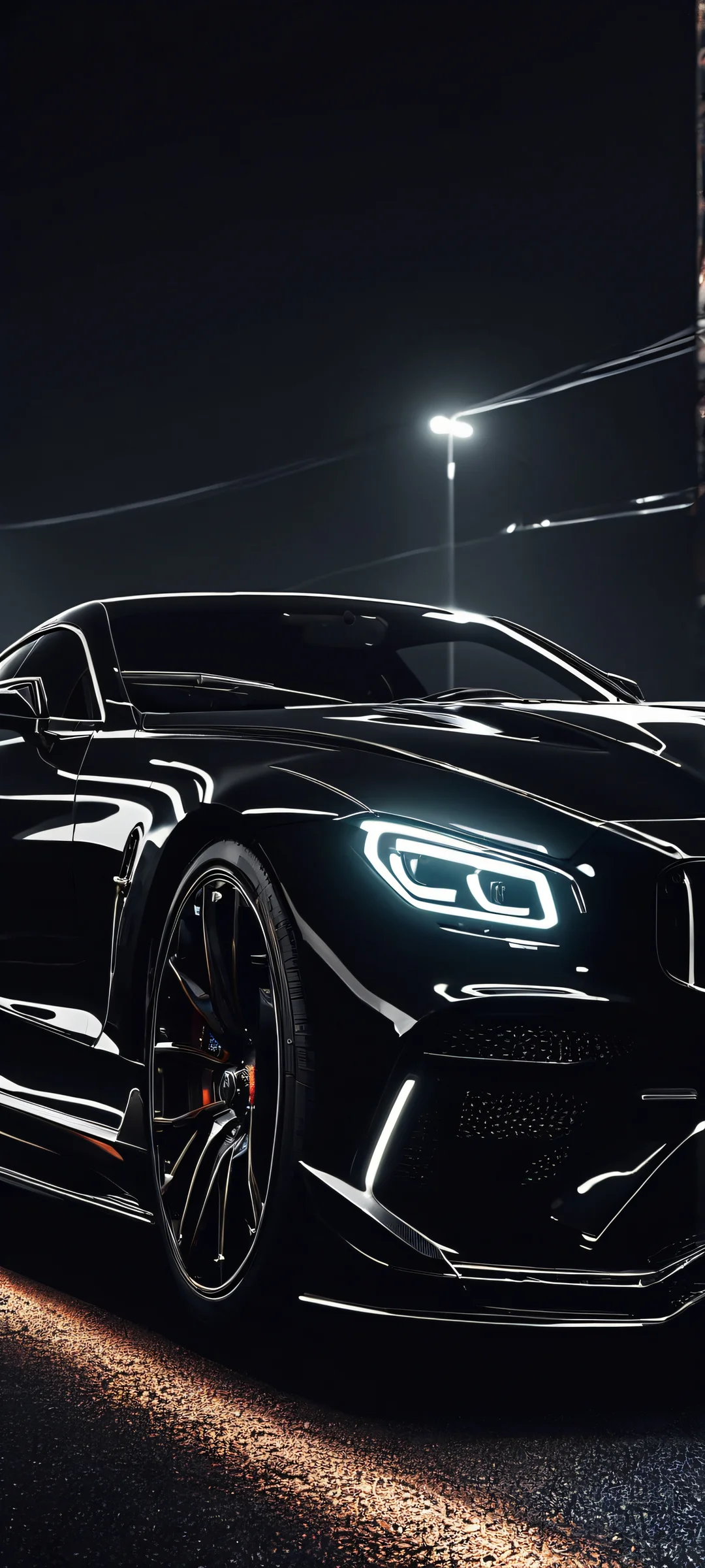 A dark and aggressive illustration of a luxury car speeding through the night. Perfect for iPhone/Android home screens.