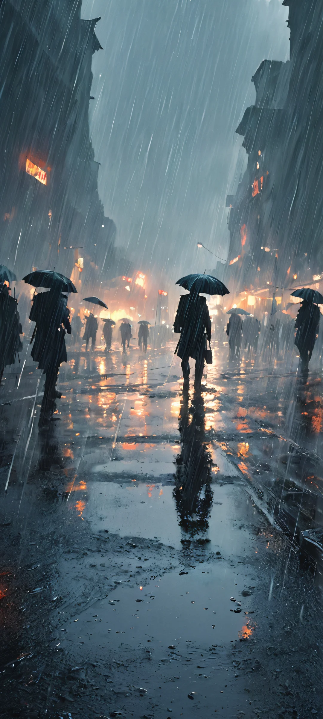 Dark battle scene on a rainy night. iPhone and Android compatible.