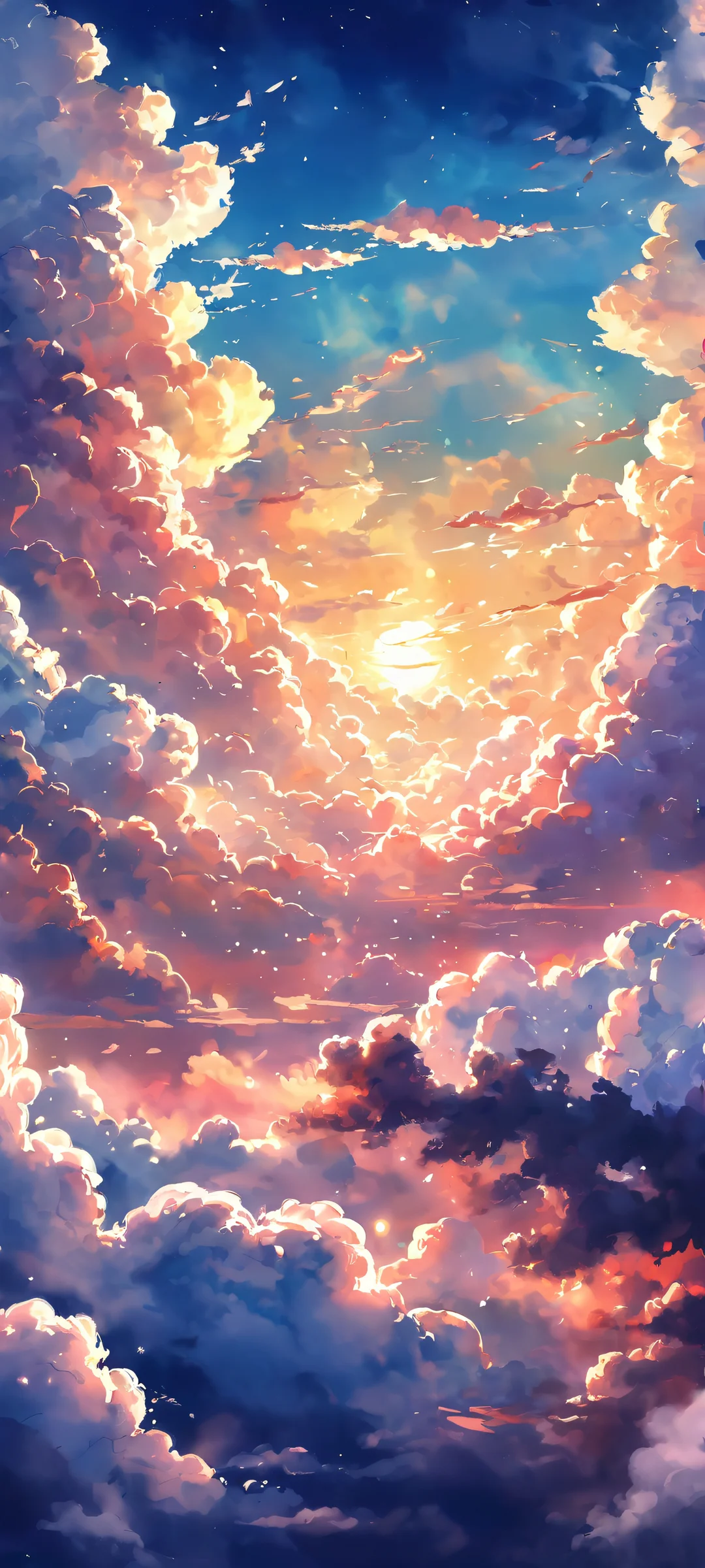 iPhone and Android mobile phone background featuring a stunning watercolor cloudscape with nightclub lights, dimly lit for a dramatic effect.