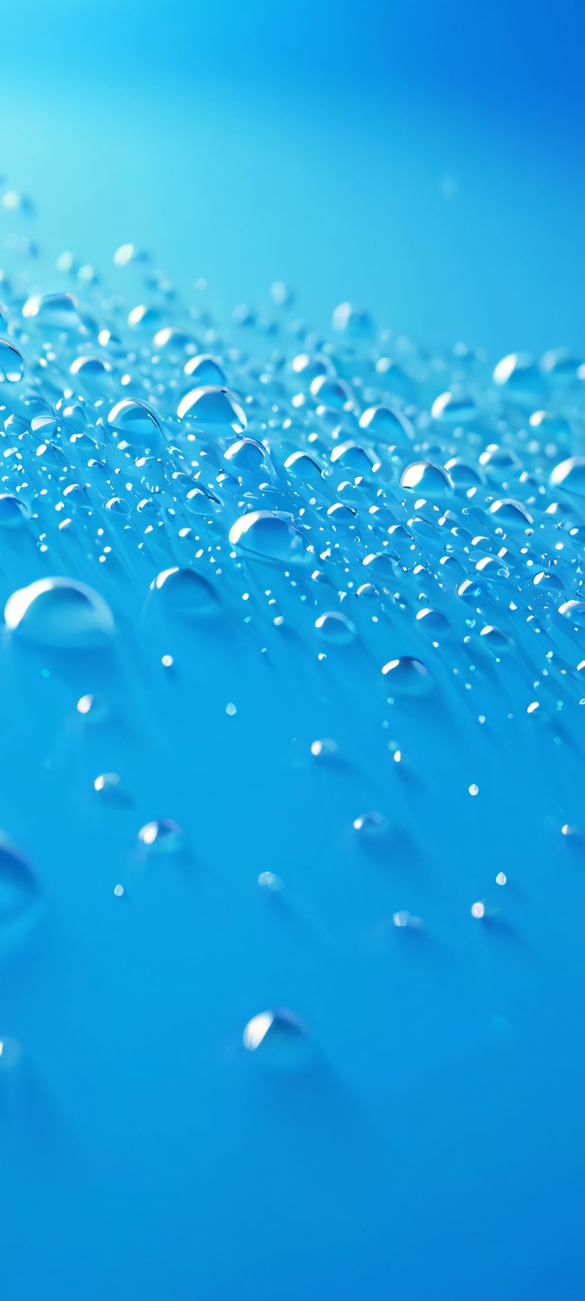 A serene landscape of droplets on a clear blue surface, perfect for iPhone and Android home screens