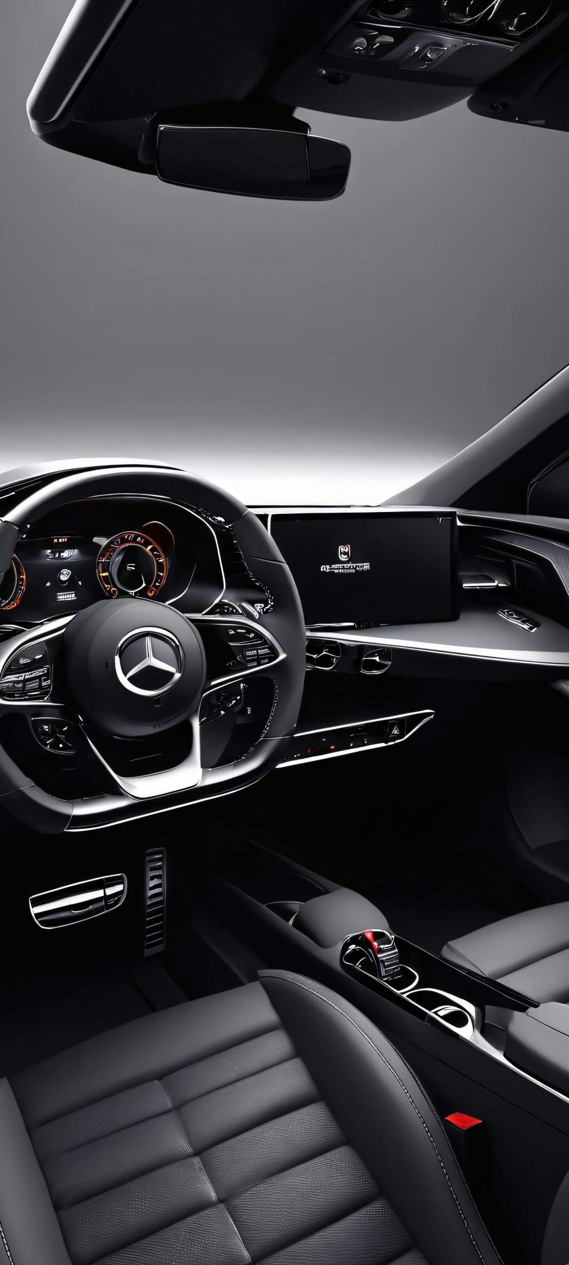 Breathtaking iPhone and Android mobile wallpaper featuring a darkened, minimalist car interior with soft glowing details