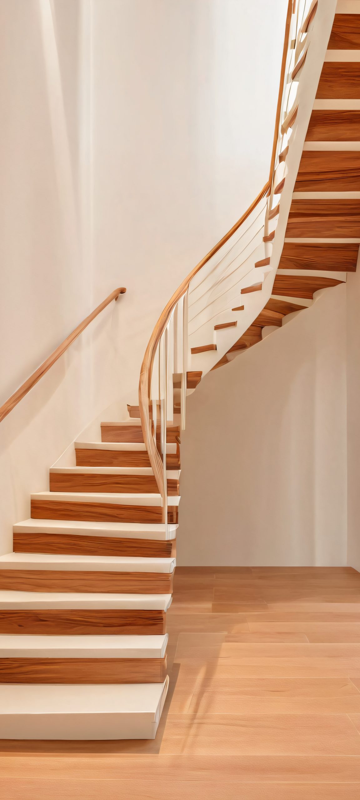 Indoor Staircase Minimalist Wallpaper for iPhone and Android, featuring soft natural colors, perfect for home screens