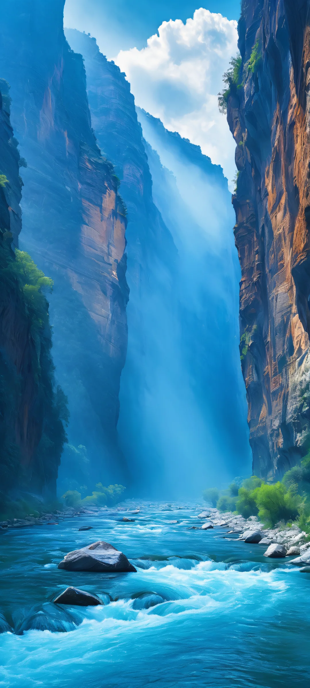 Breathtaking vertical mobile wallpaper of a misty canyon on an iPhone or Android device. ホーム画面に完全に最適化.