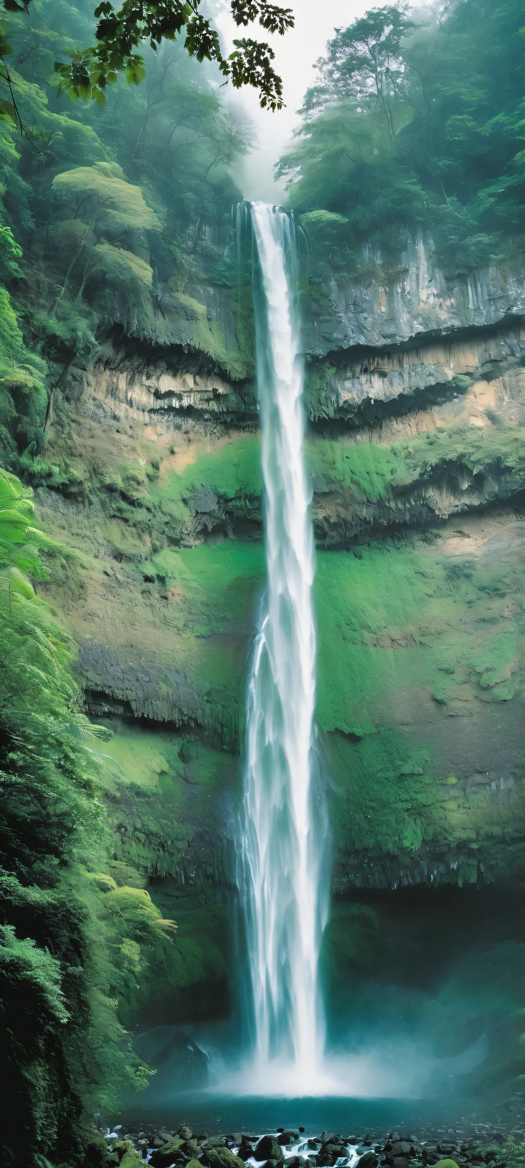iPhone and Android smartphone wallpaper of a misty waterfall, perfect for home screens.