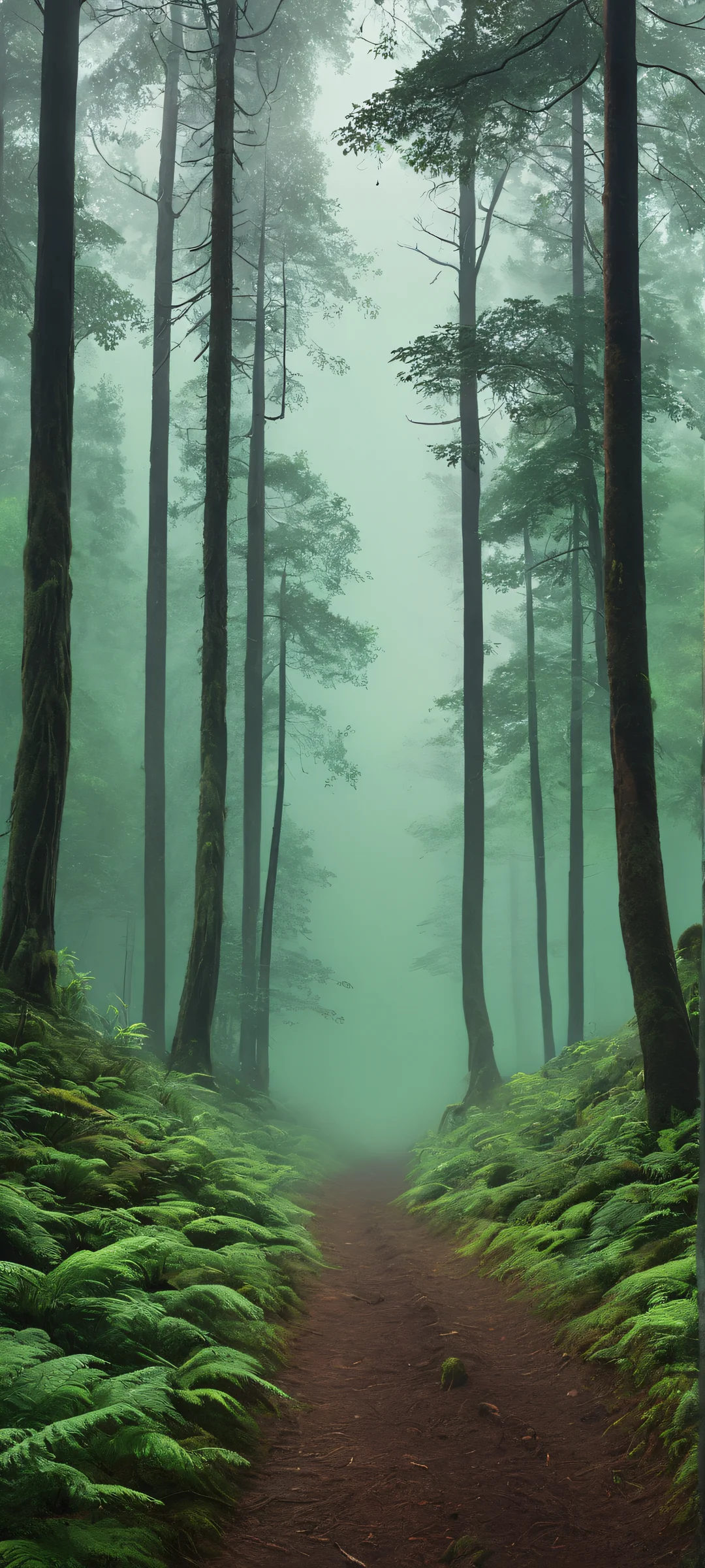 Misty Forest Secrets Aesthetic Phone Wallpaper Eerie misty forest scene for iPhone/Android, perfect for spooky home screens.