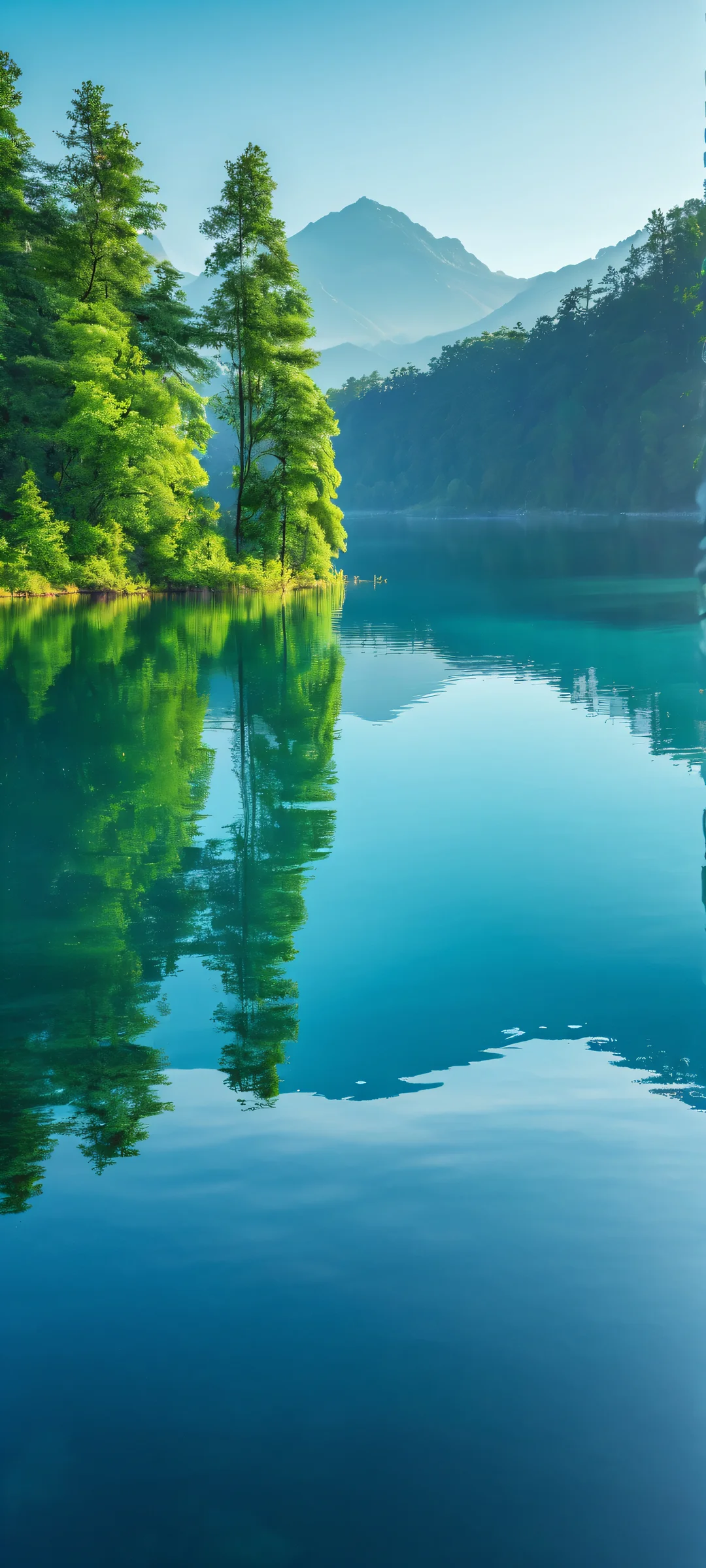 Beautiful lake reflection with iPhone/Android in the morning mist