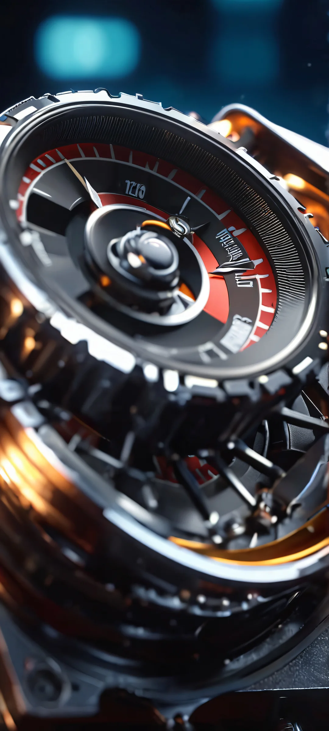 Beautiful modified engine macro on a dark night landscape with iPhone/Android. Perfect for mobile phone wallpapers.