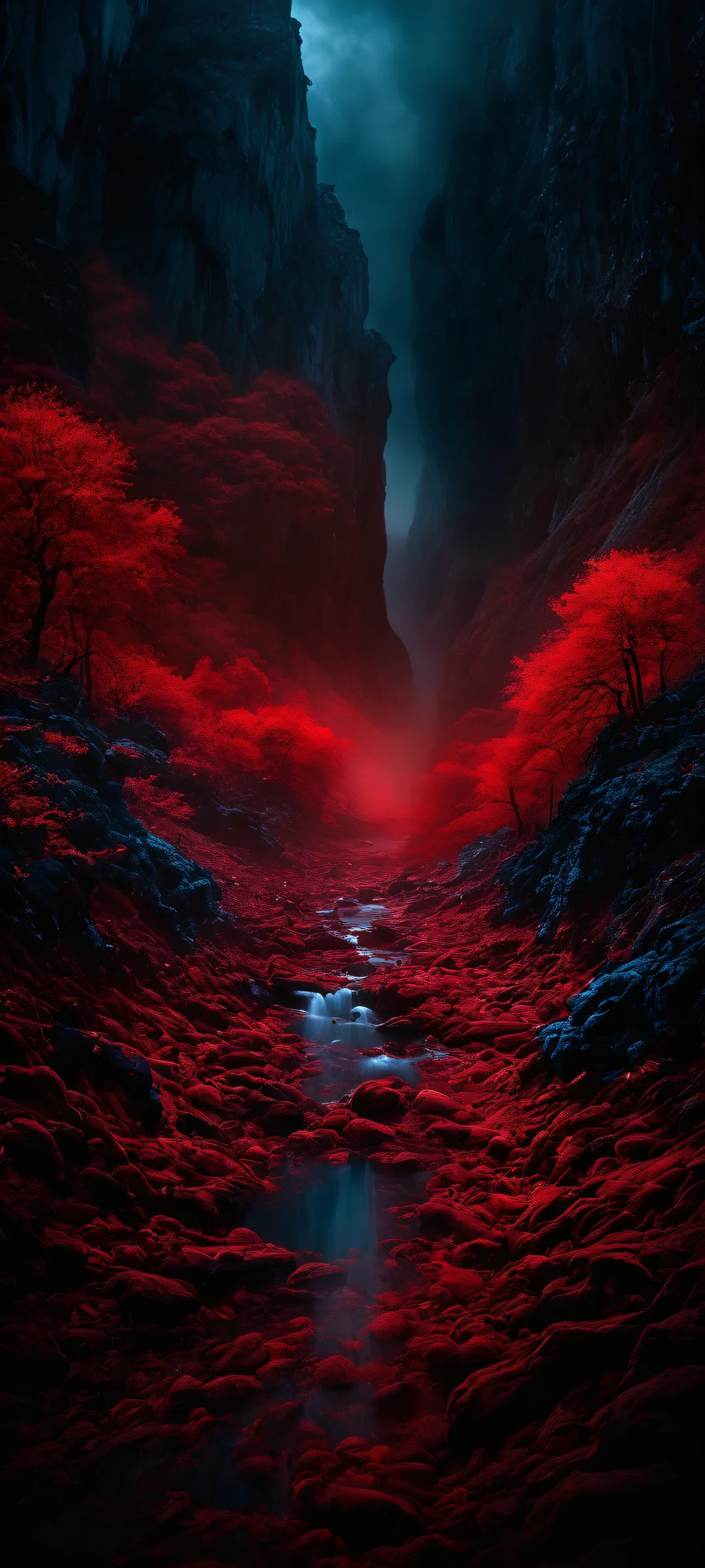 Epic cinematic wallpaper featuring deep blues and rich reds. Perfect for iPhone or Android home screens.