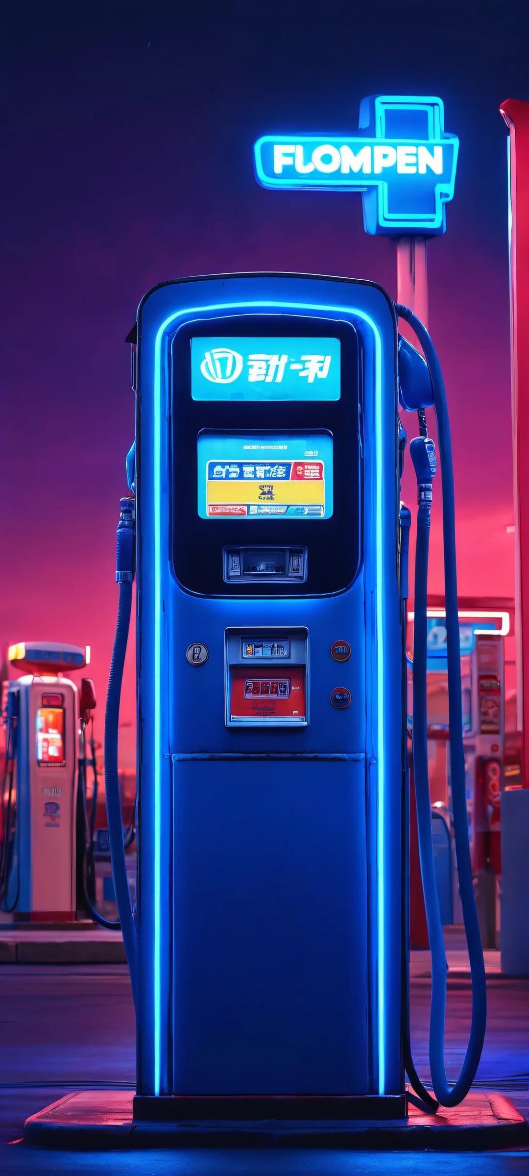 iPhone and Android users will love this realistic gas station scene at sunset with neon blue hues.