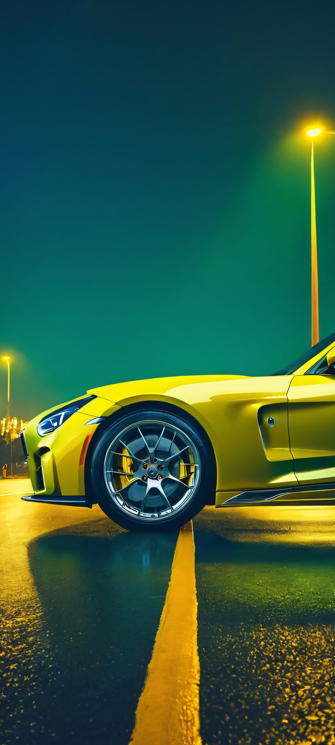 iPhone and Android wallpaper featuring a stunning night drive with a car, road, and streetlights. Perfectly optimized for your phone's home screen.