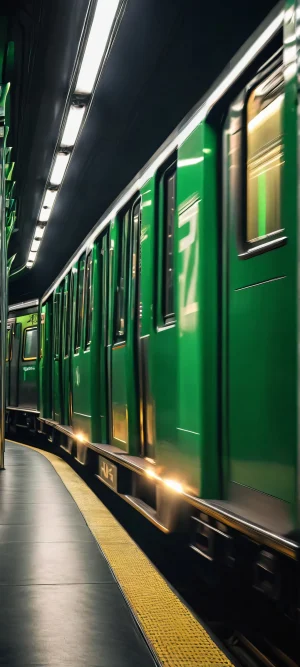 A stunning vertical mobile wallpaper of a subway train in motion blur, perfect for iPhone and Android home screens.