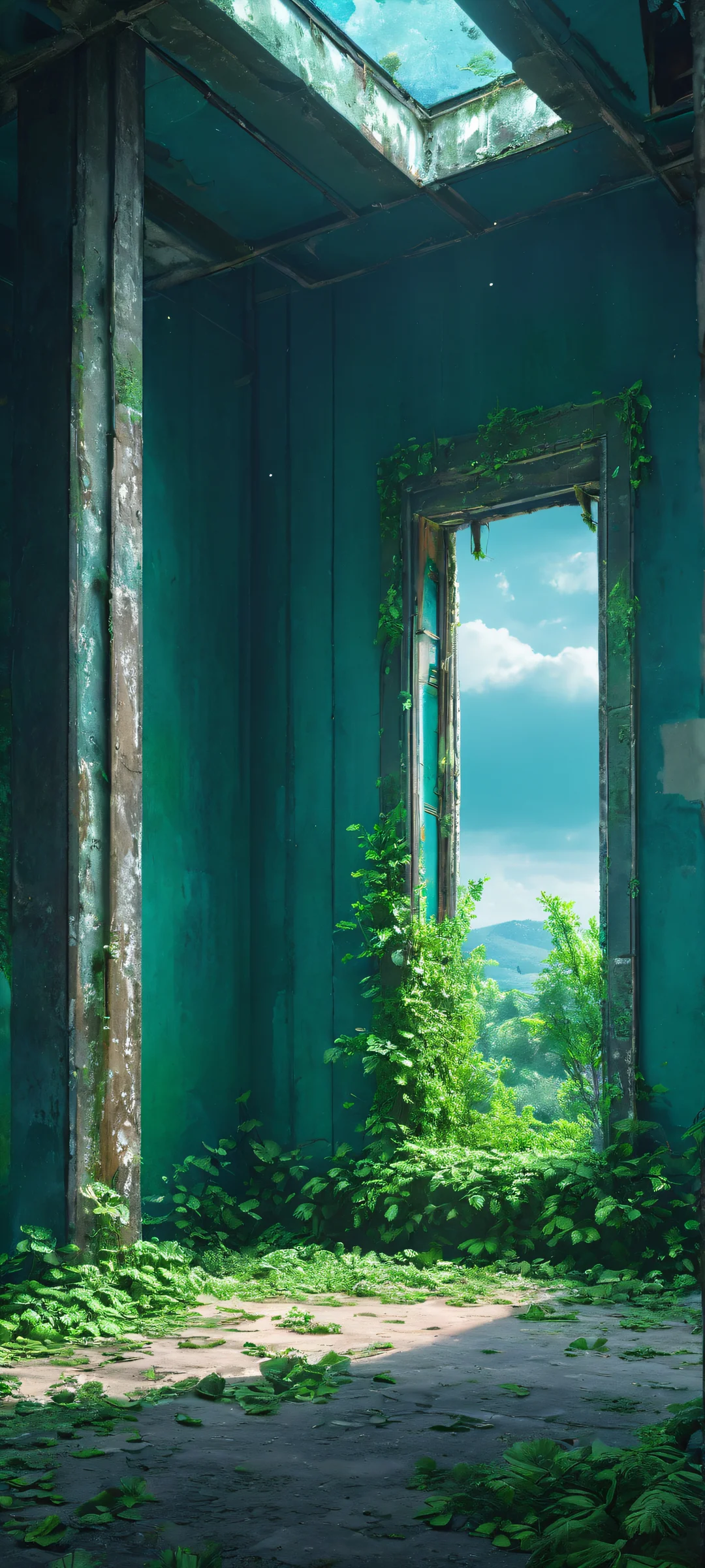 Abandoned building in a moody atmosphere with detailed background and shiny skin. Perfect for iPhone or Android home screens.