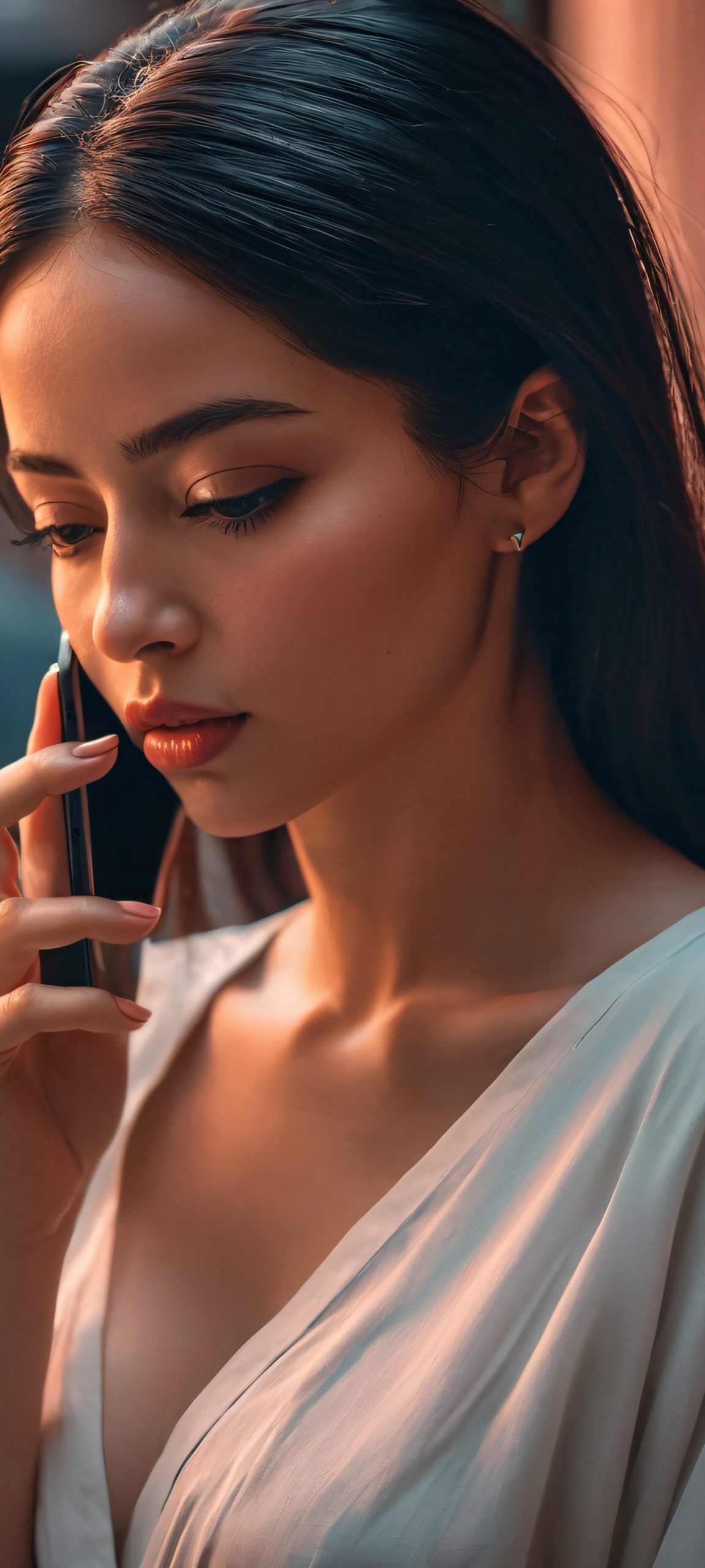iPhone and Android wallpaper featuring a woman amidst urban raininess, with a moody and soft atmosphere, perfectly optimized for your home screen