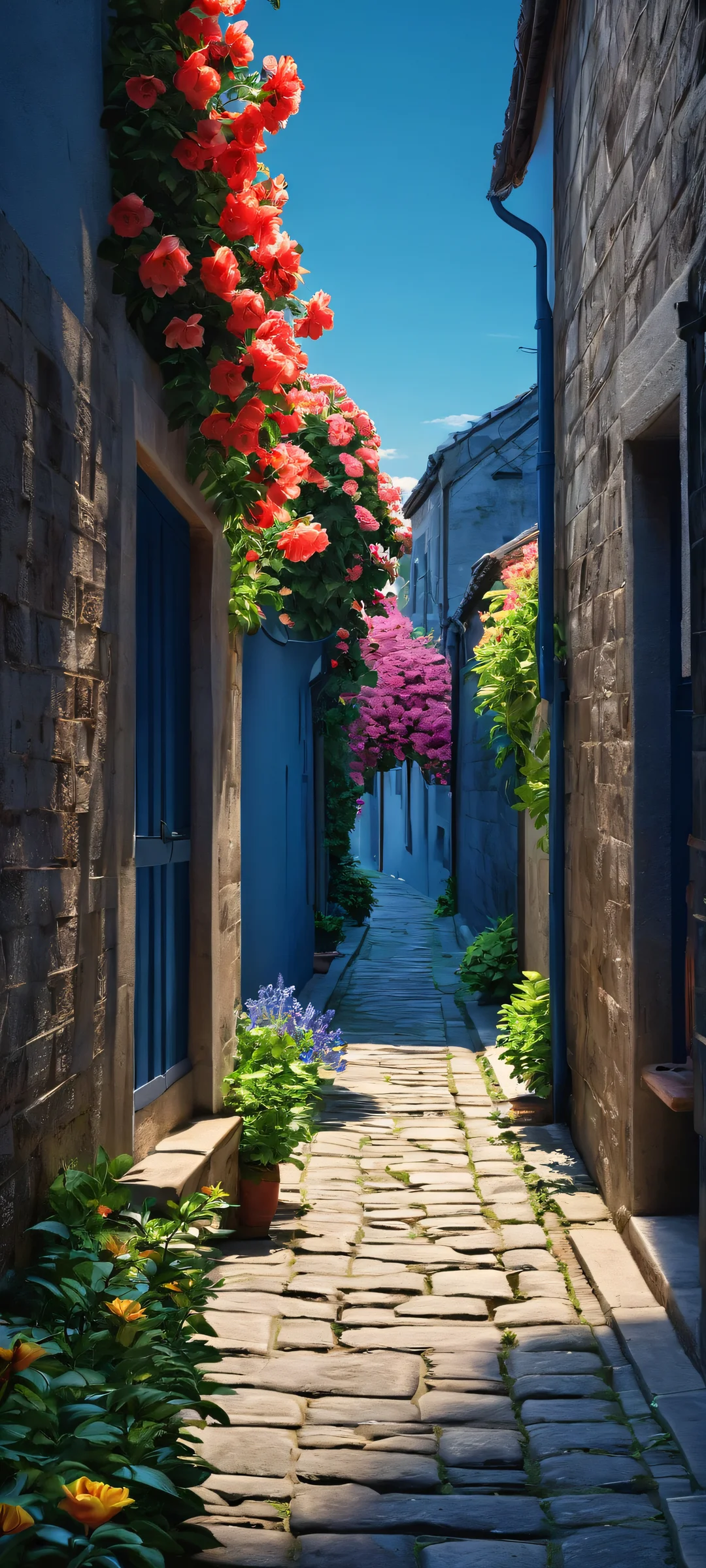 A stunning vertical mobile phone wallpaper featuring a beautiful flower blooming under the light of a full moon, perfect for iPhone and Android devices.