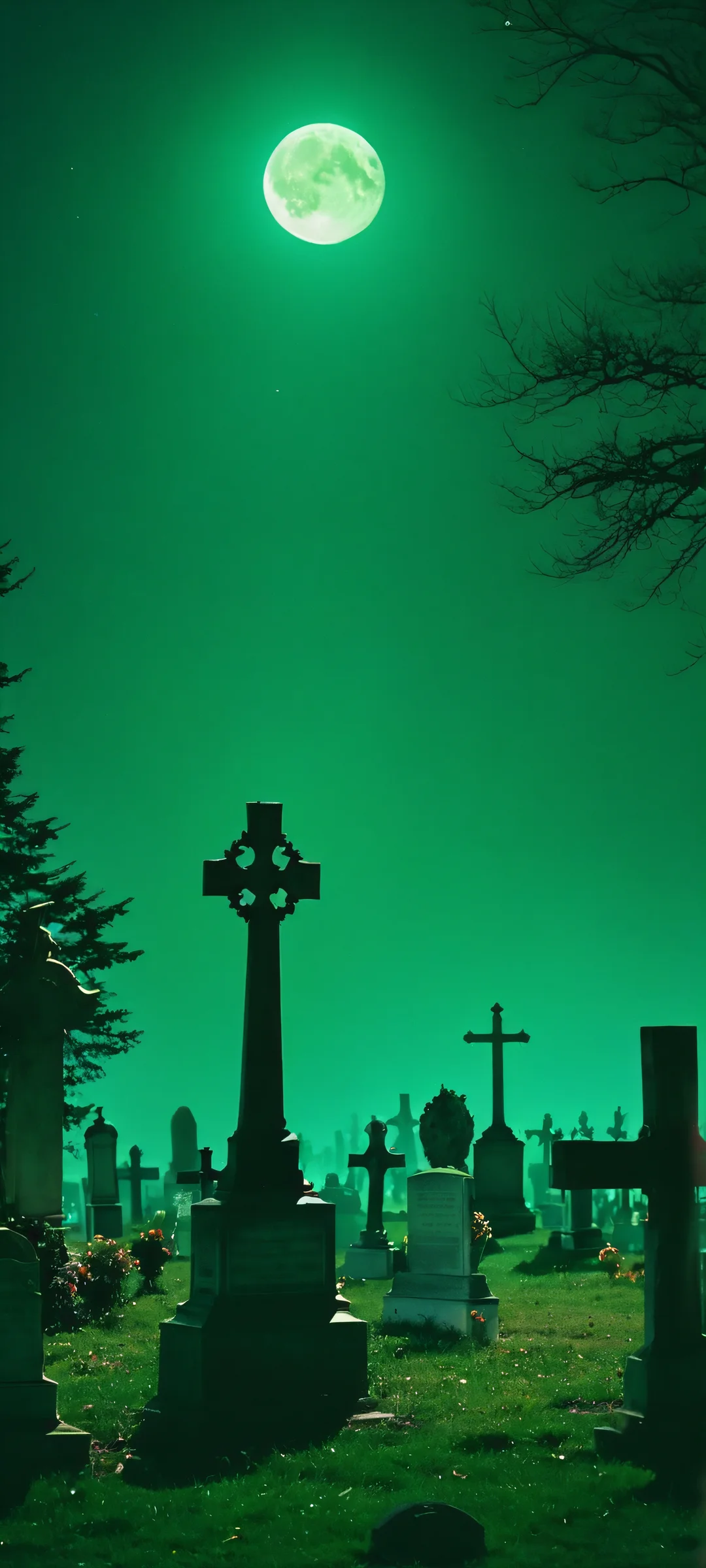 A hauntingly beautiful moonlit scene of cemetery gates, perfectly suited for iPhone or Android home screens.