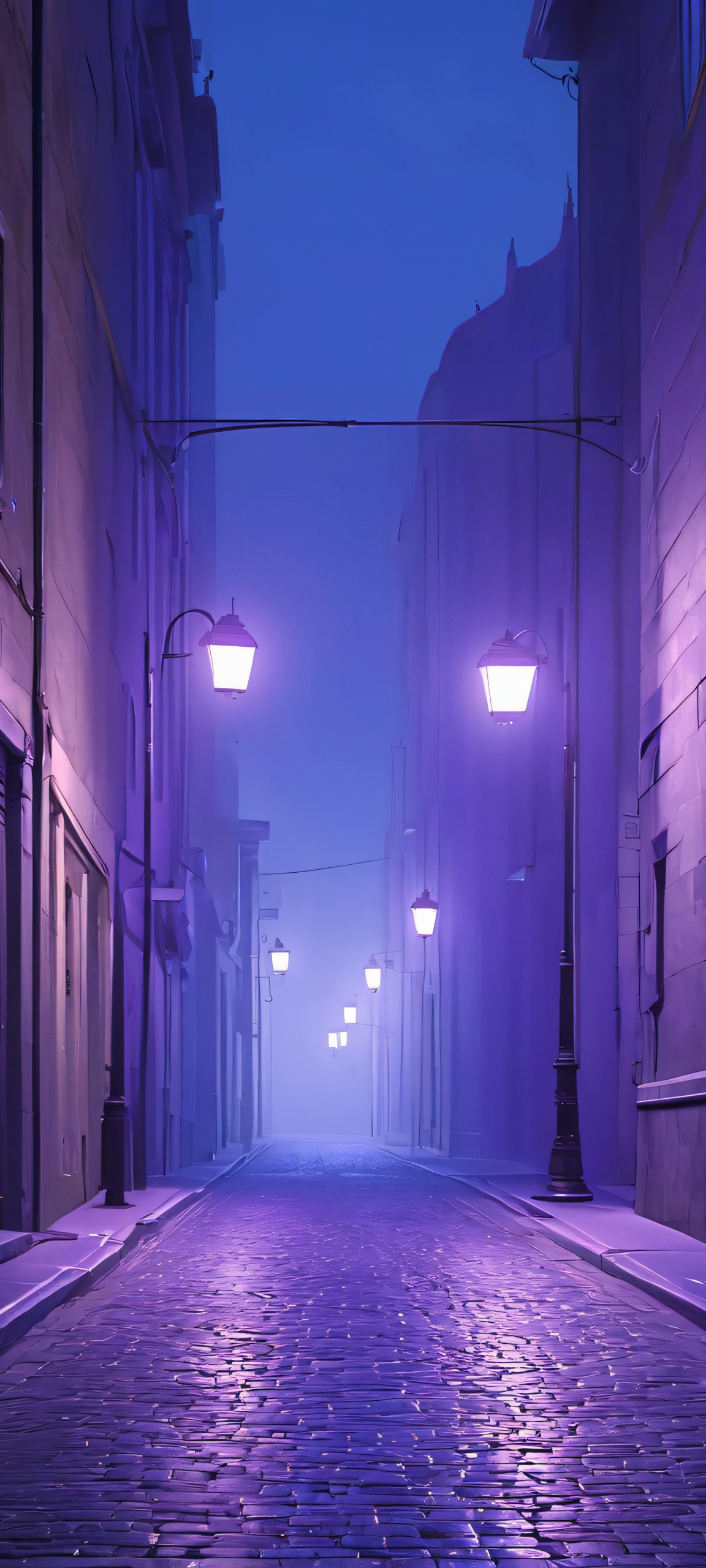 Illuminated city alley at night, perfect for iPhone or Android home screens