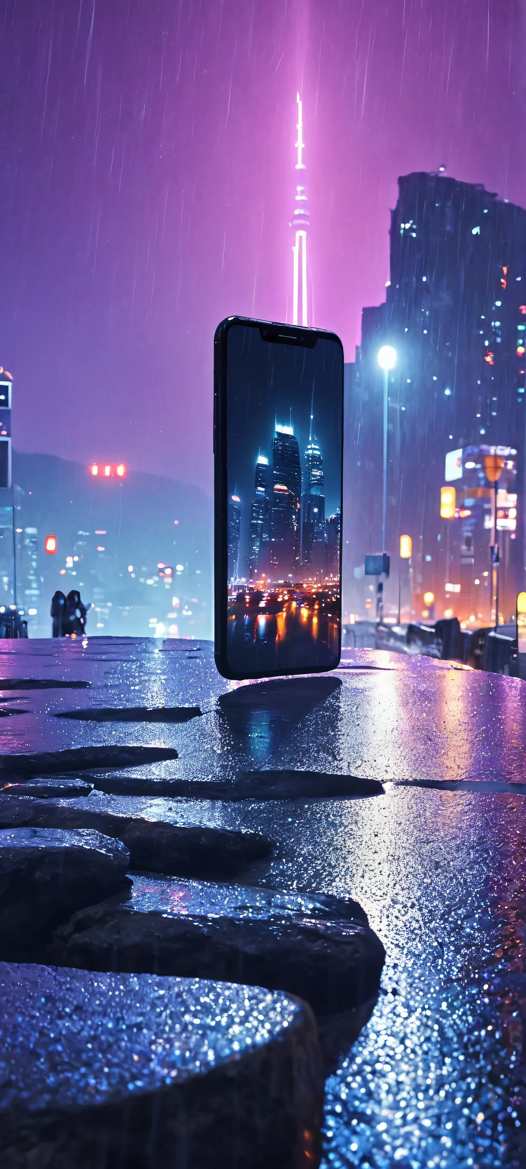 A stunning city on rock scenery at night, lit by the soft glow of the moon. Perfect for iPhone/Android home screens.