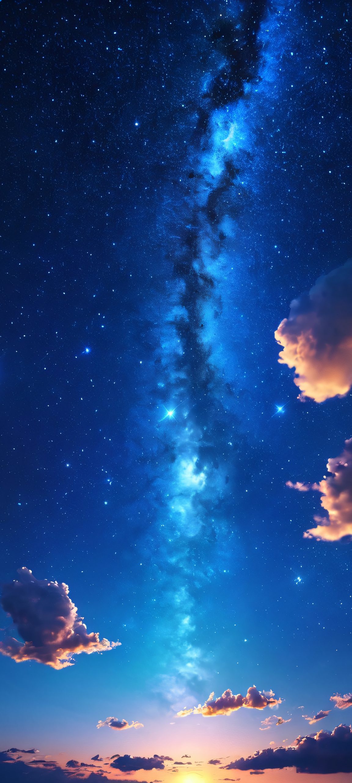 iPhone/Android users, get ready to be mesmerized by this stunning vertical wallpaper of stars, clouds, and a moonlit night sky, perfectly optimized for your mobile phone's home screen.