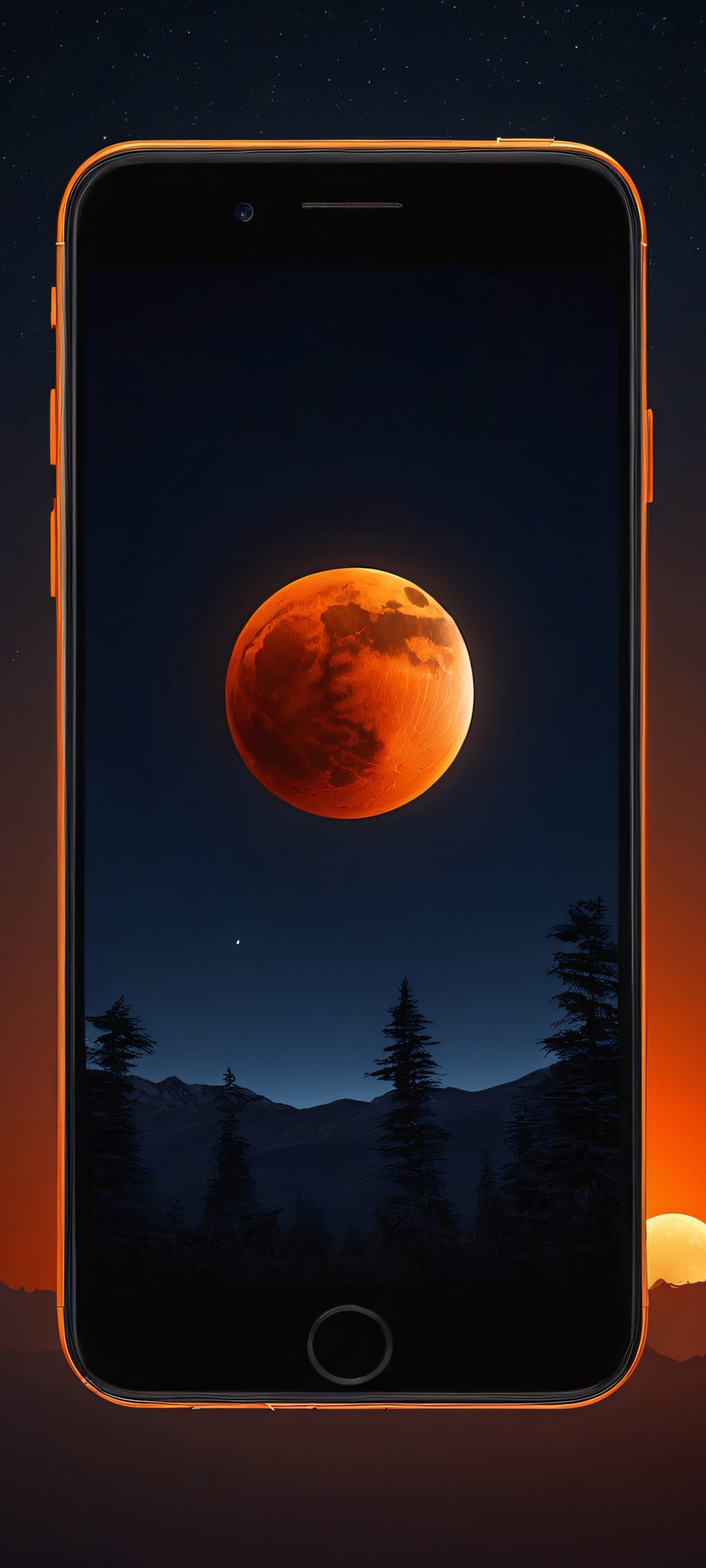 A breathtaking vertical mobile phone wallpaper of a lunar eclipse against a dark surreal night sky, perfectly optimized for iPhone, Samsung Galaxy, and Android home screens.