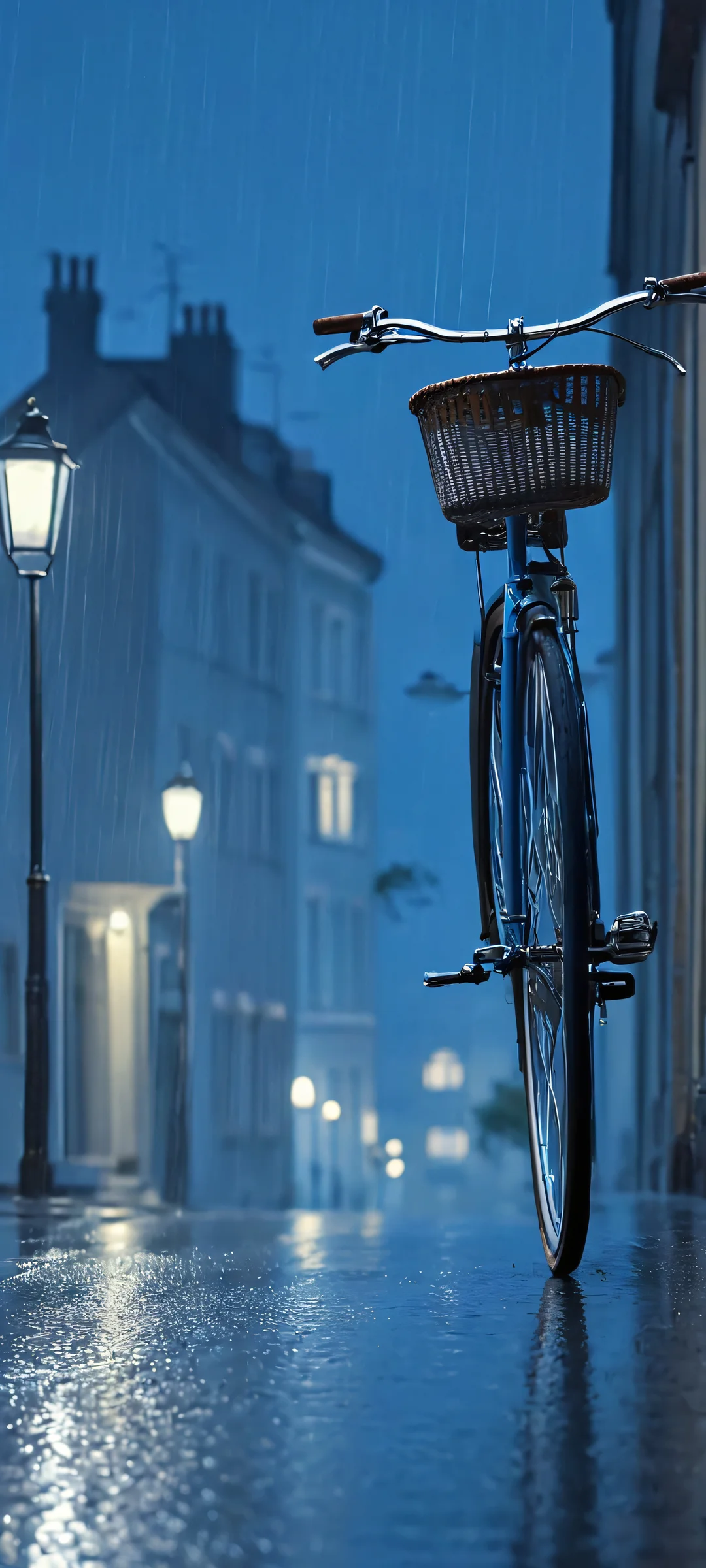 A serene bicycle ride under the rainy night sky, perfectly optimized for iPhone and Android home screens.