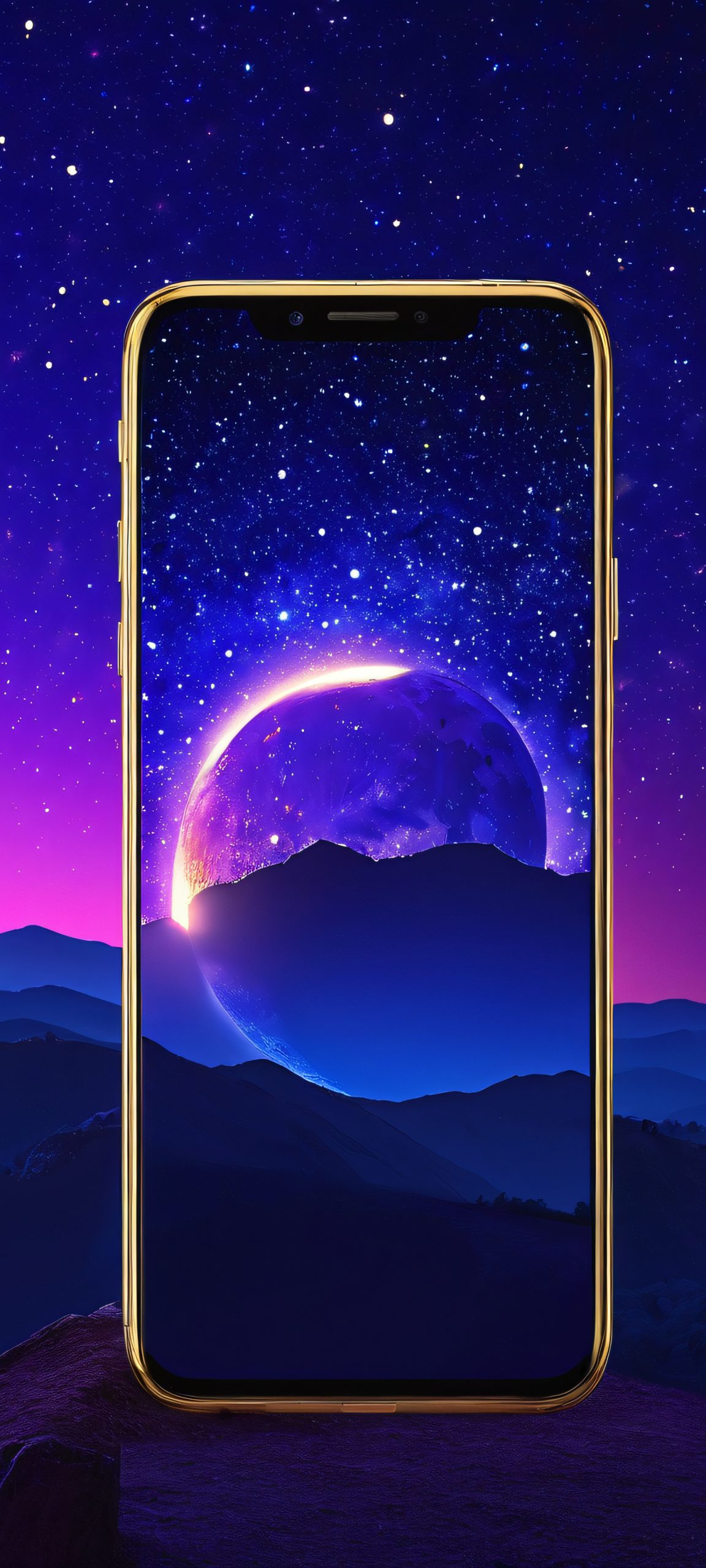 iPhone and Android users, gaze at the stunning lunar eclipse amidst a starry night sky, perfectly captured in a surreal masterpiece