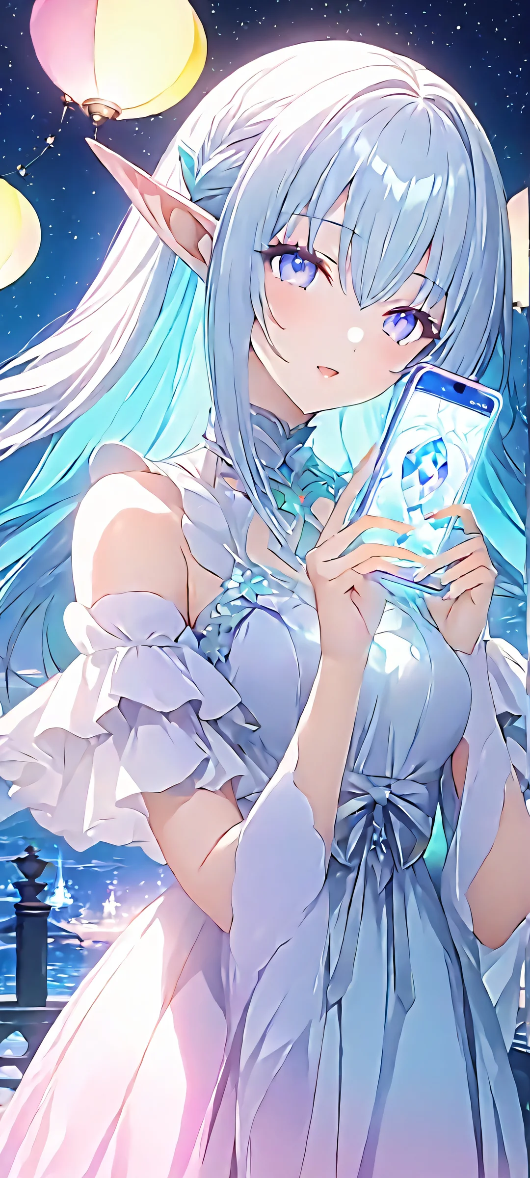 Moonlit Elf iPhone & Samsung QHD Wallpaper Beautiful elf girl under the night sky with soft moonlight. Perfect for iPhone or Android home screen.