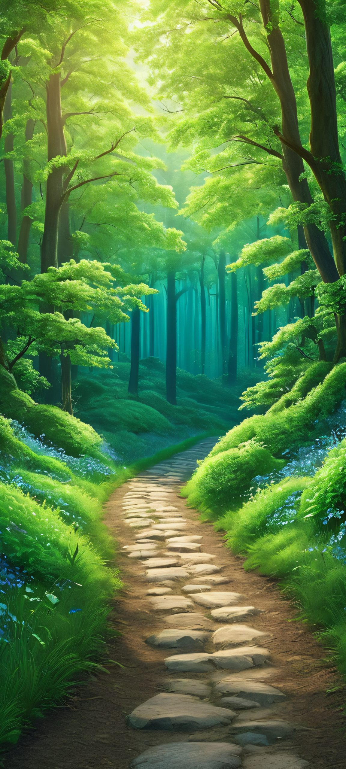 A peaceful forest path under the moonlight, perfect for your iPhone/Android home screen