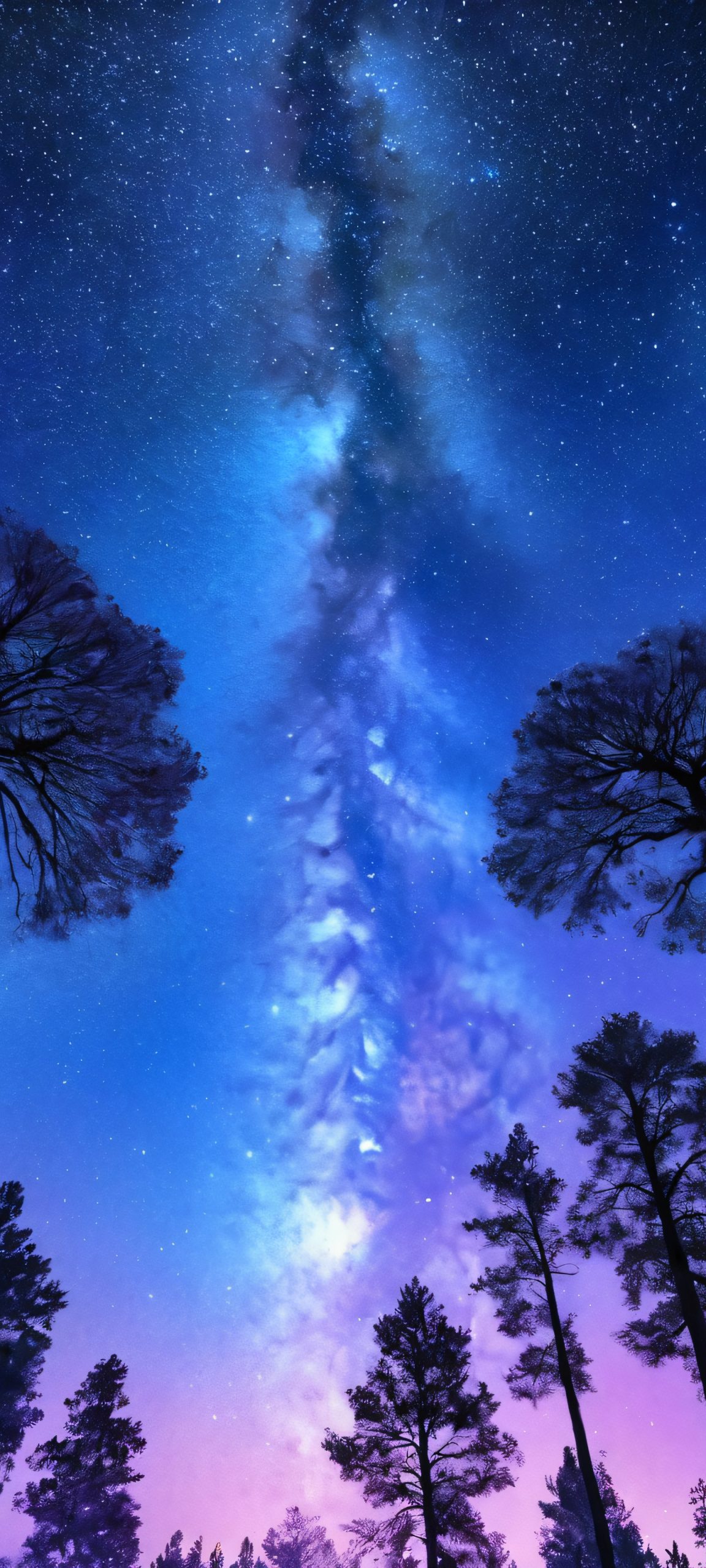Stunning moonlit forest scenery, perfect for iPhone and Android devices, with vibrant hues and intricate details.