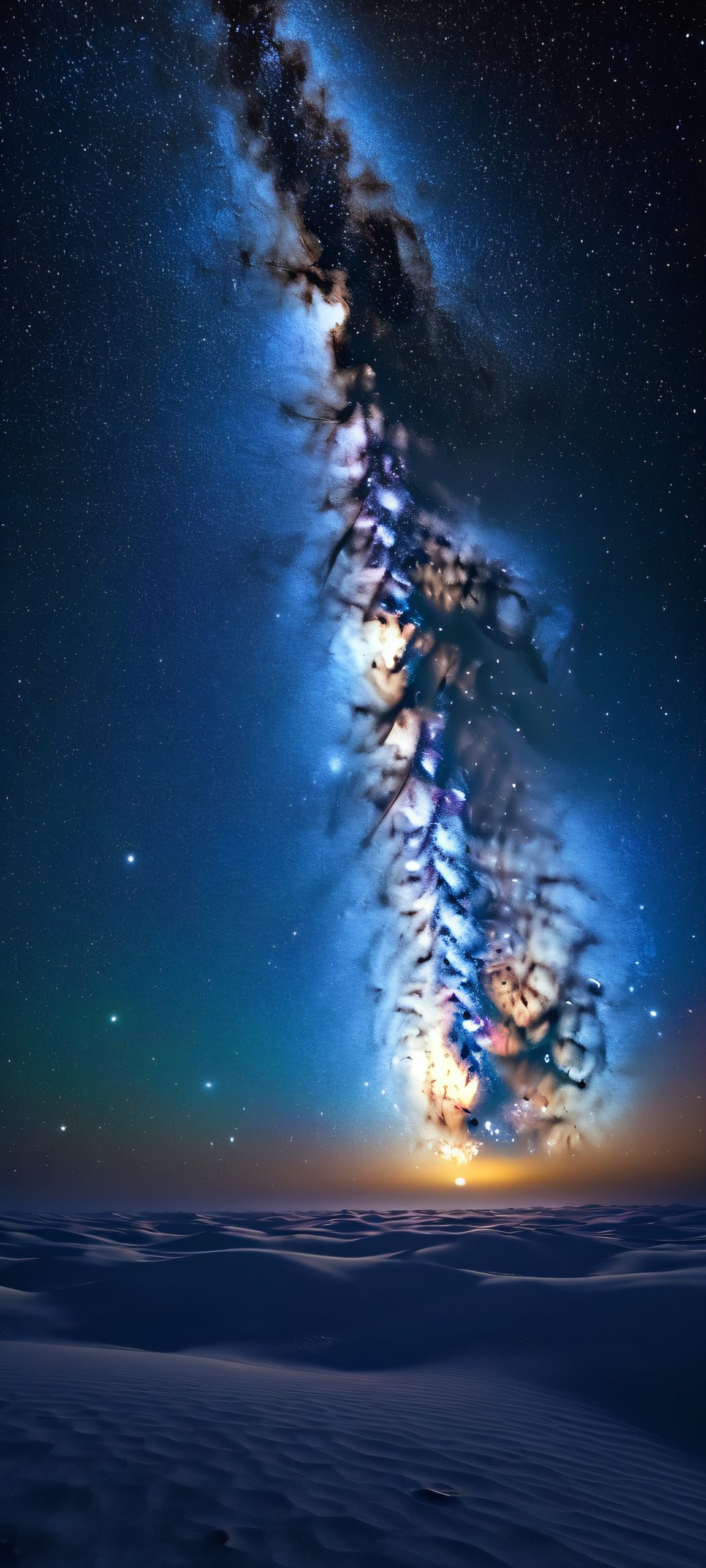 iPhone and Android users will be mesmerized by this stunning vertical Milky Way wallpaper featuring deep blues, soft whites, and faint golds. Perfectly optimized for high-quality home screens.