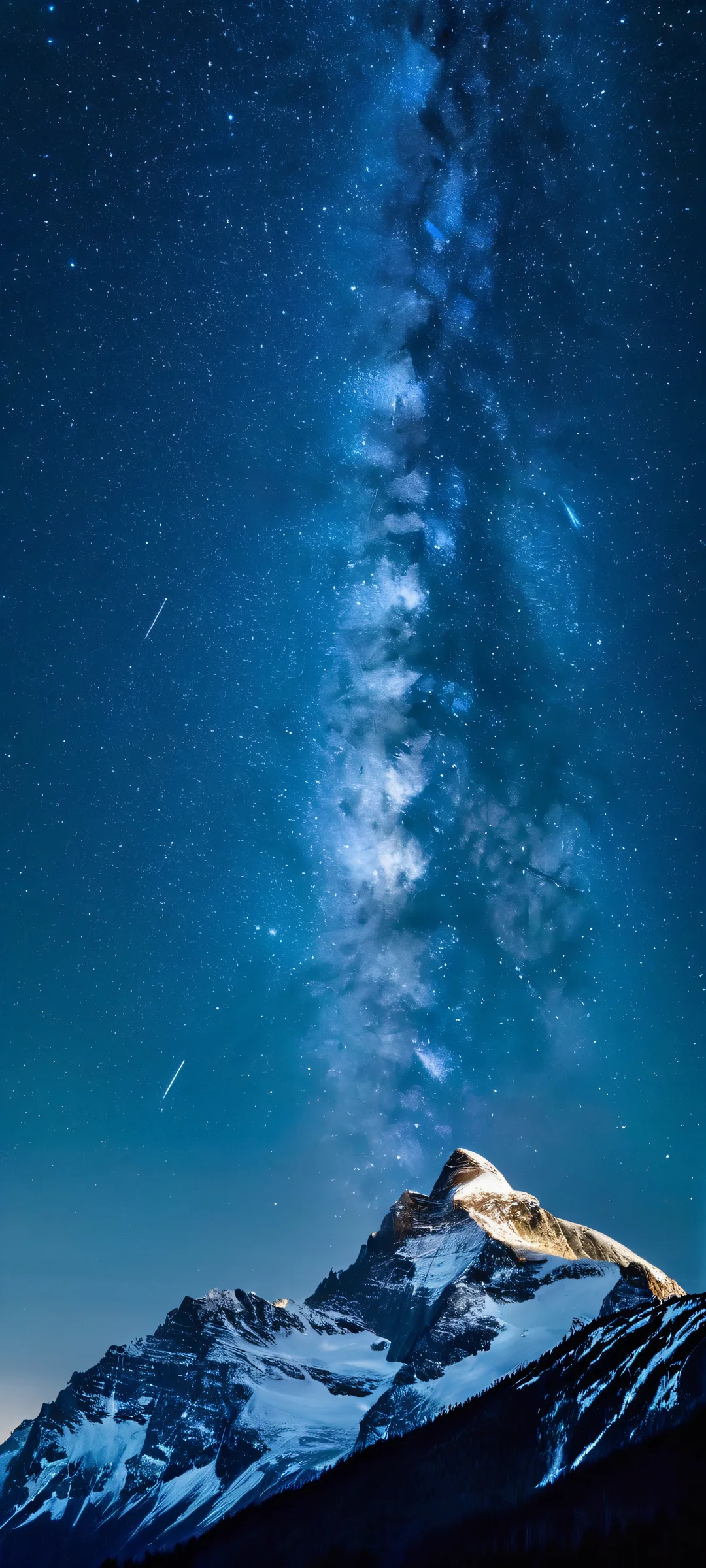 Stunning night sky with galaxy peaks and starlight on iPhone/Android mobile devices.