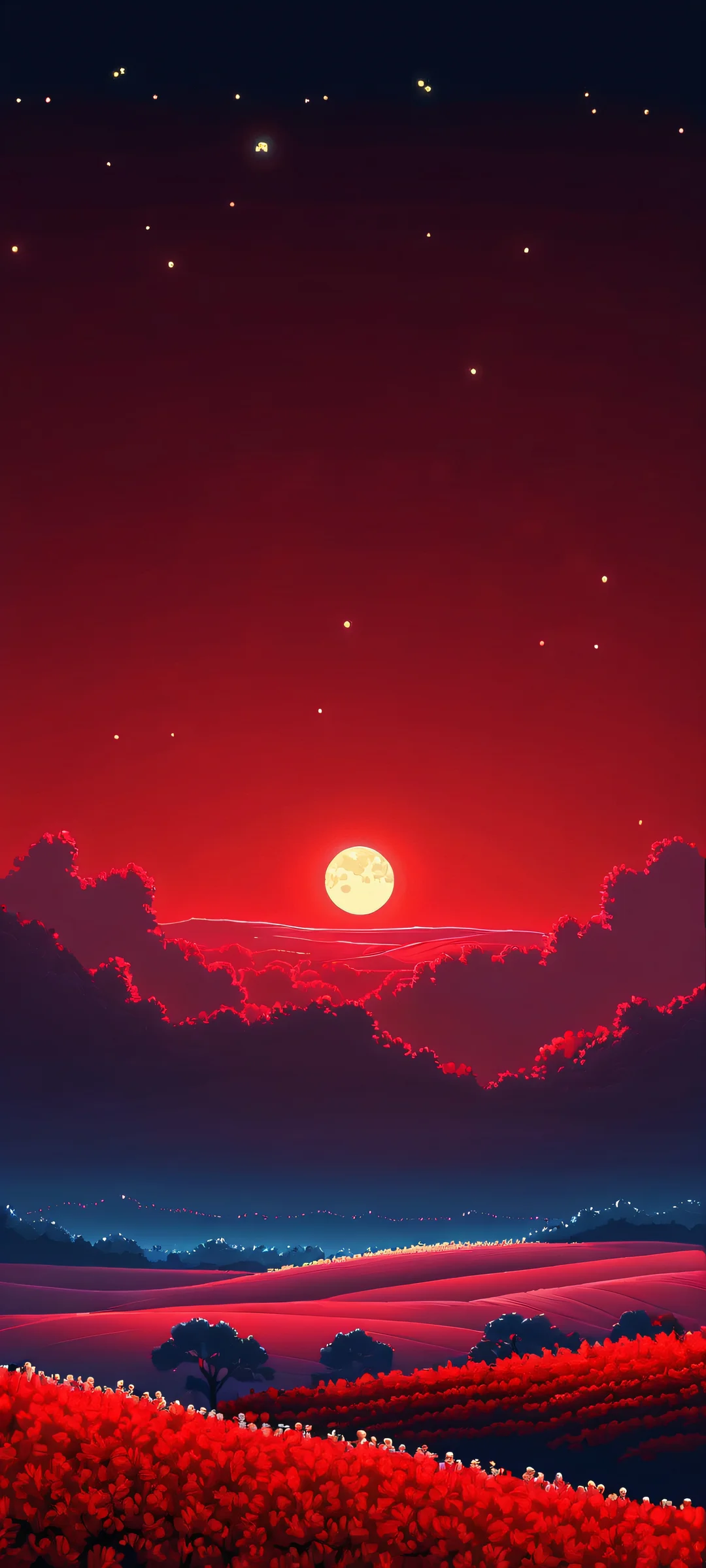 A stunning red landscape on Mars with a dark sky and pixel art moon, iPhone に完全に最適化, サムスンギャラクシー, と Android のホーム画面.