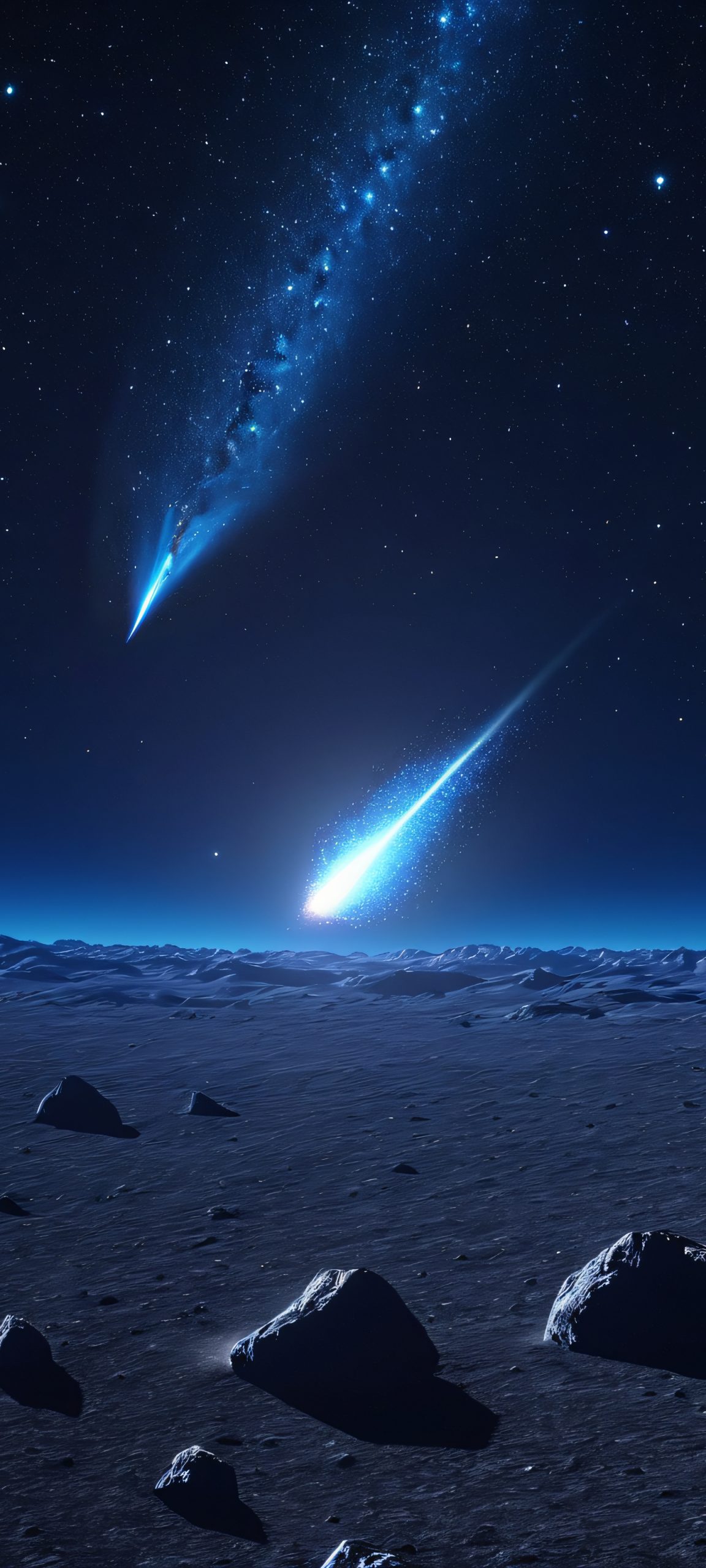 Moonlit Meteorite Aesthetic Phone Wallpaper A stunning meteorite against a dark night sky, perfectly optimized for iPhone and Android devices.