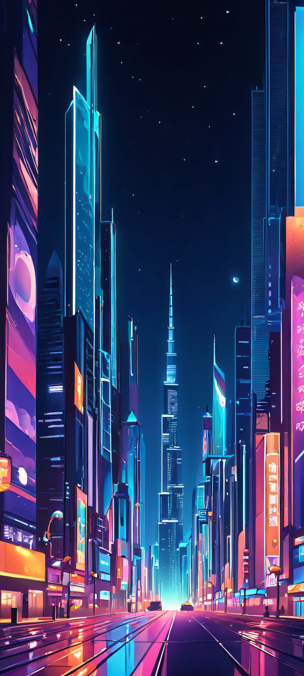 A stunning cityscape at night, perfectly suited for iPhone and Android devices