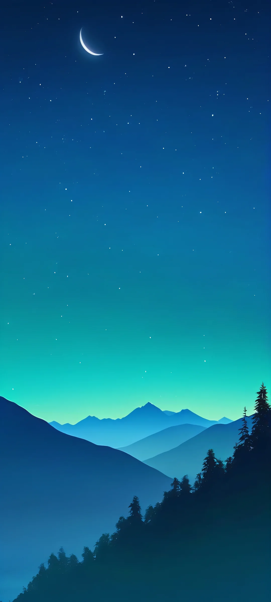 iPhone/Android mobile phone wallpaper featuring a stunning mountain silhouette at night, with misty clouds and soft moonlight.