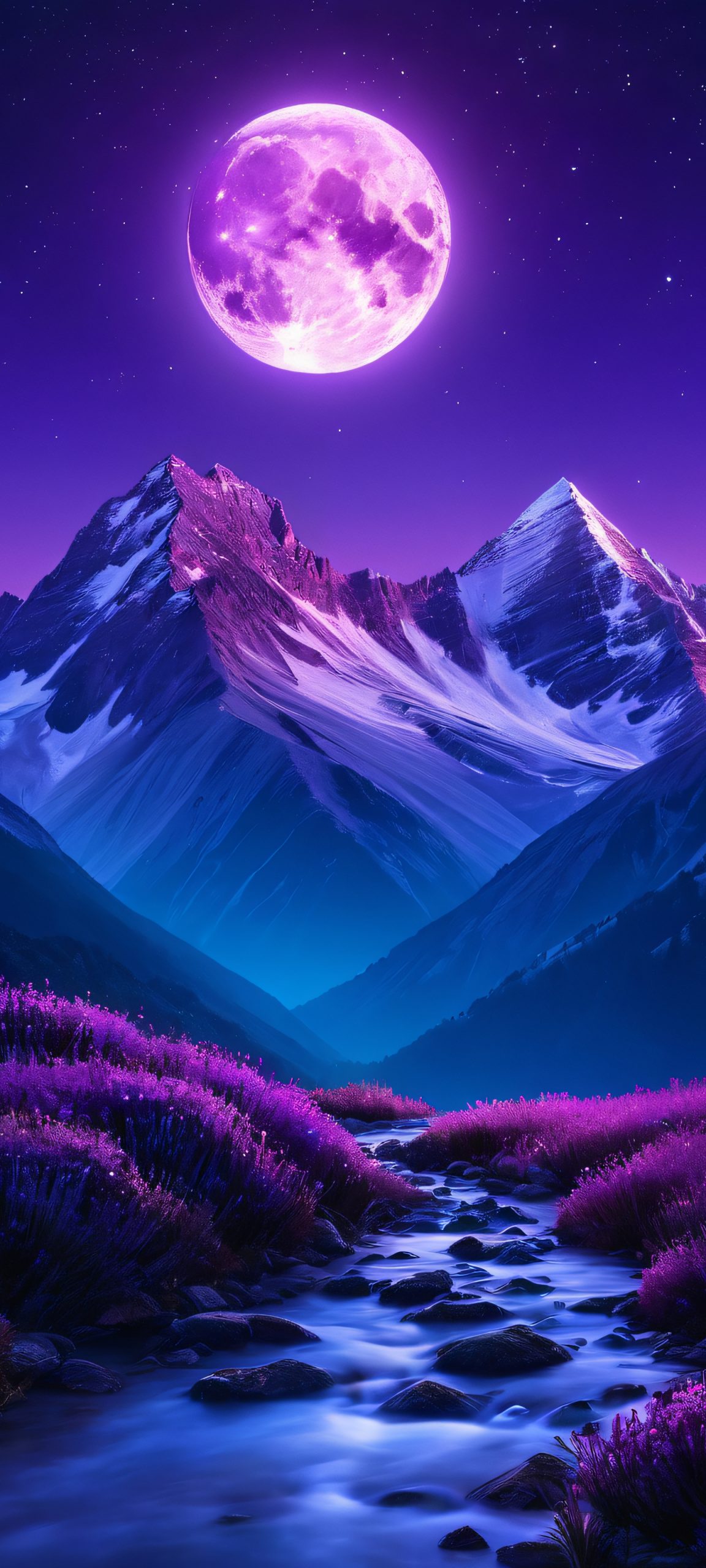 Moonlit Mountainscape 2K QHD Mobile Wallpaper Beautiful nighttime scene of mountains under a soft moonlight, perfect for iPhone or Android home screens.