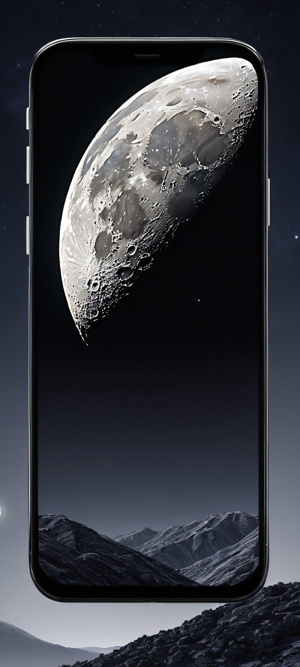 A stunning vertical wallpaper featuring the moon and night sky, perfectly optimized for iPhone, Samsung Galaxy, and Android home screens.