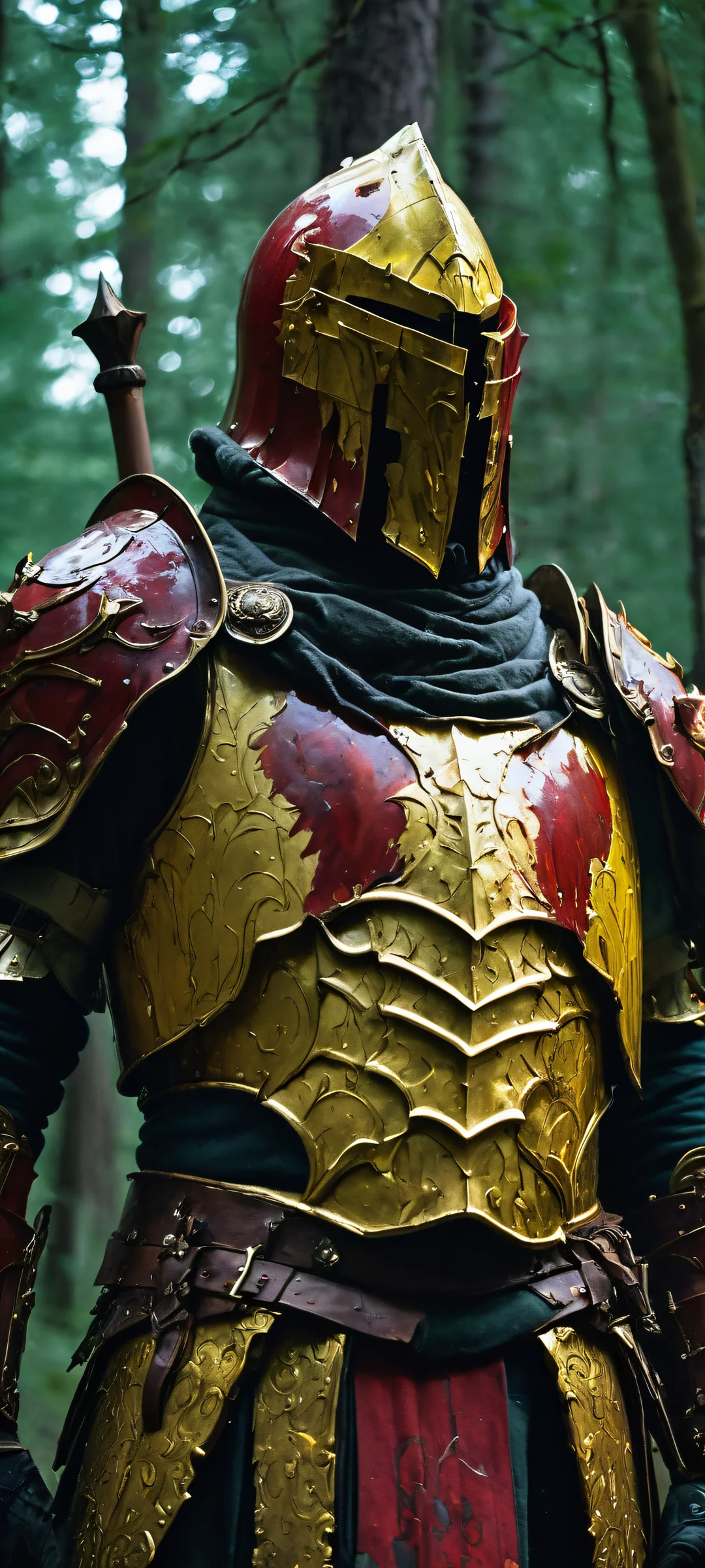 A haunting portrait of a corrupted paladin in a mystical forest under the soft glow of a moonlit night, perfectly optimized for iPhone and Android home screens.