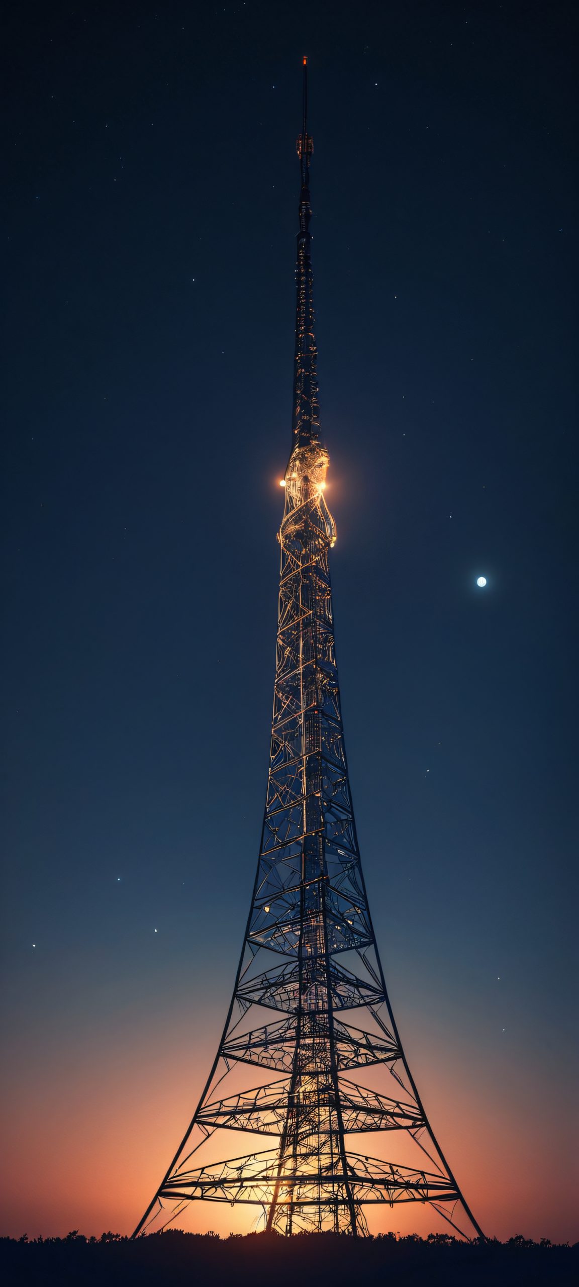 moonlit satellite tower night minimalist scaled