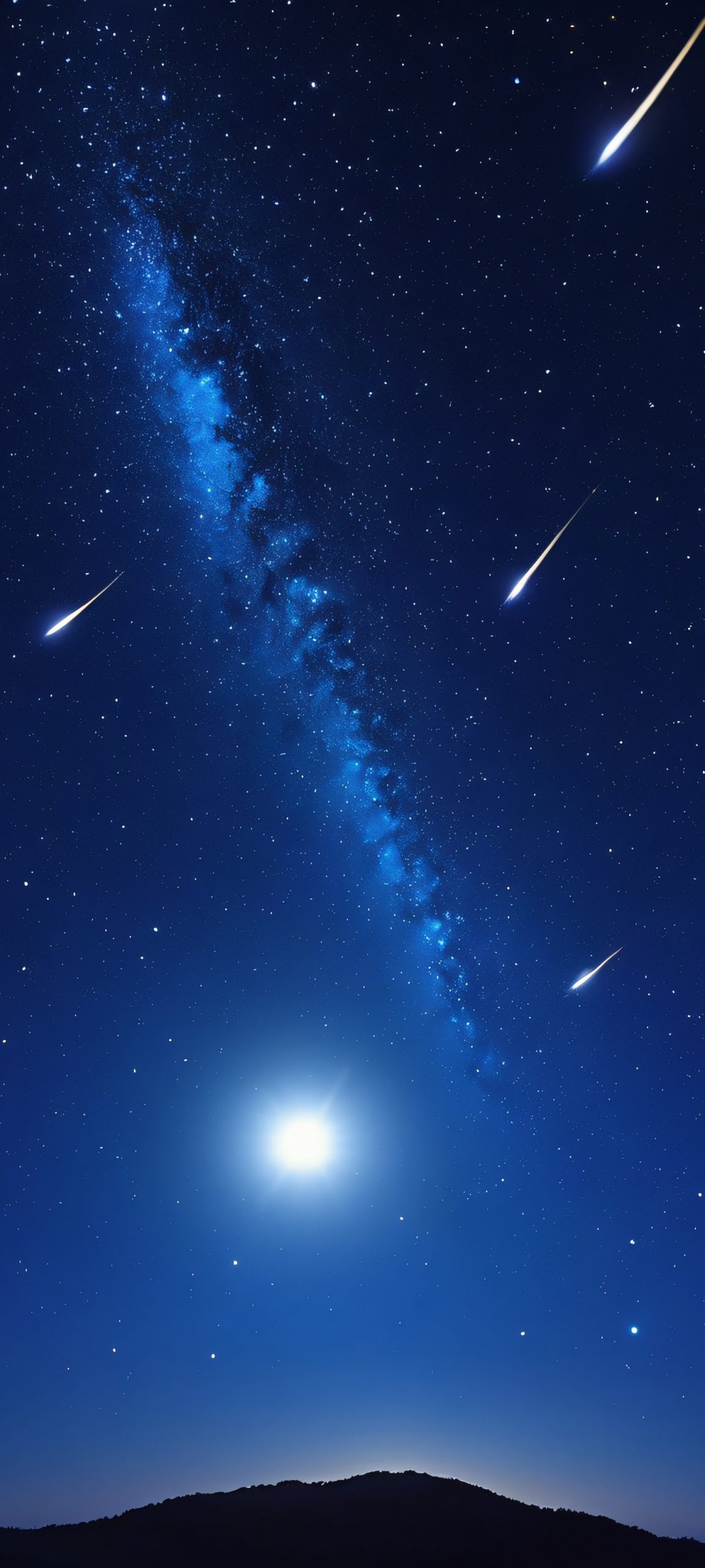 A breathtaking vertical mobile phone wallpaper of a shooting star streaking across a moonlit night sky, perfectly optimized for iPhone, Samsung Galaxy, and Android home screens.