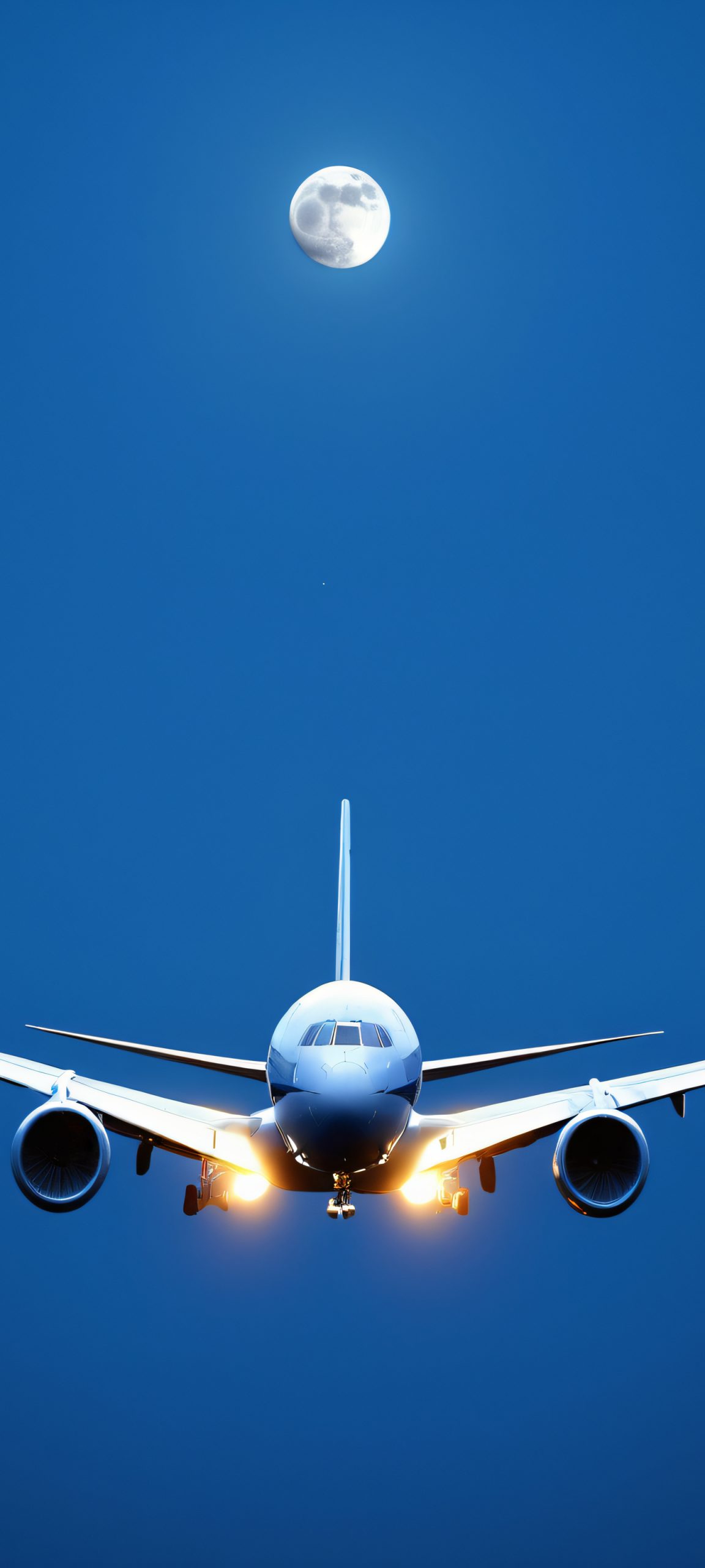 Beautiful airplane at night, lit by the moon, visible on iPhone/Android screens