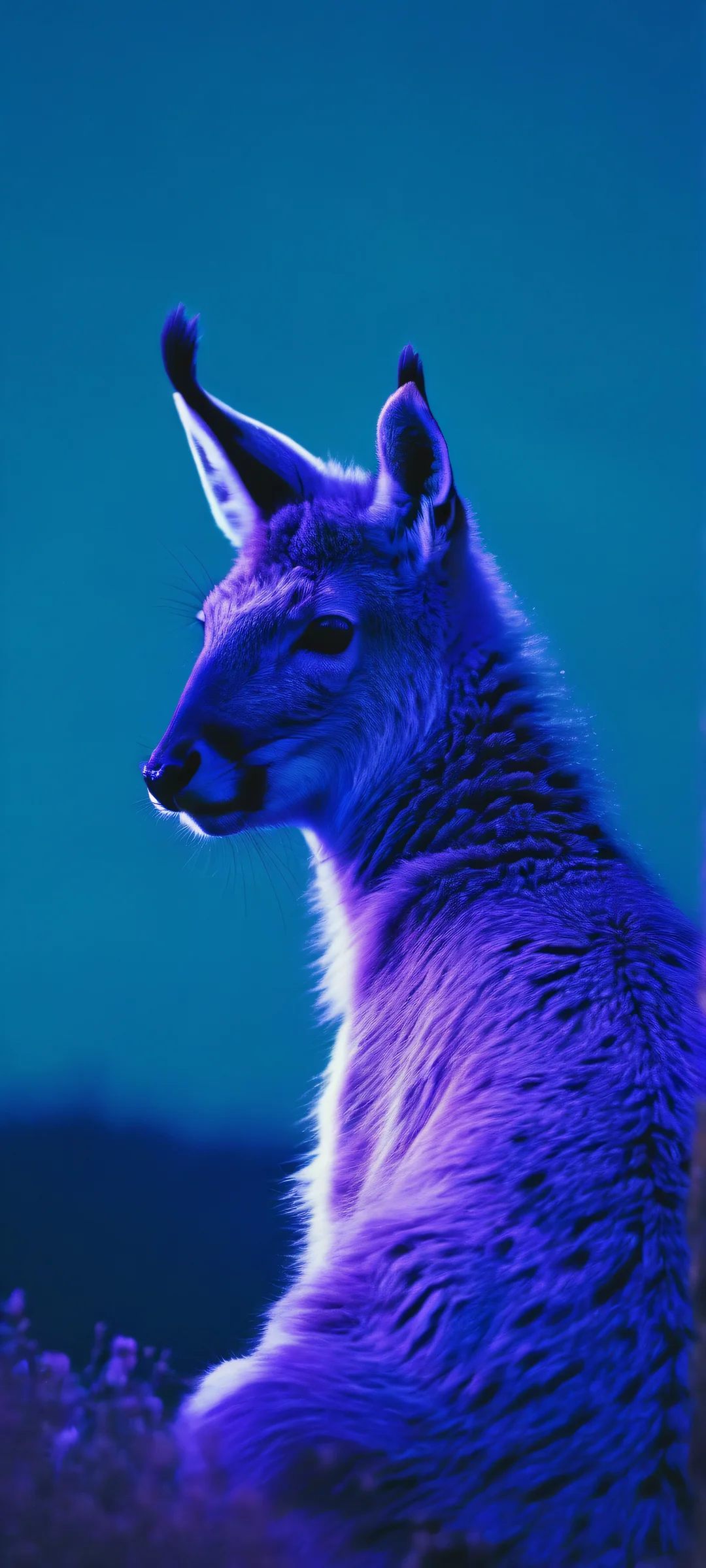 Moonlit Spirit Quest QHD Smartphone Background A mystical night scene featuring a glowing spirit animal set against the soft blues and muted purples of the celestial landscape, perfectly suited for iPhone and Android devices.