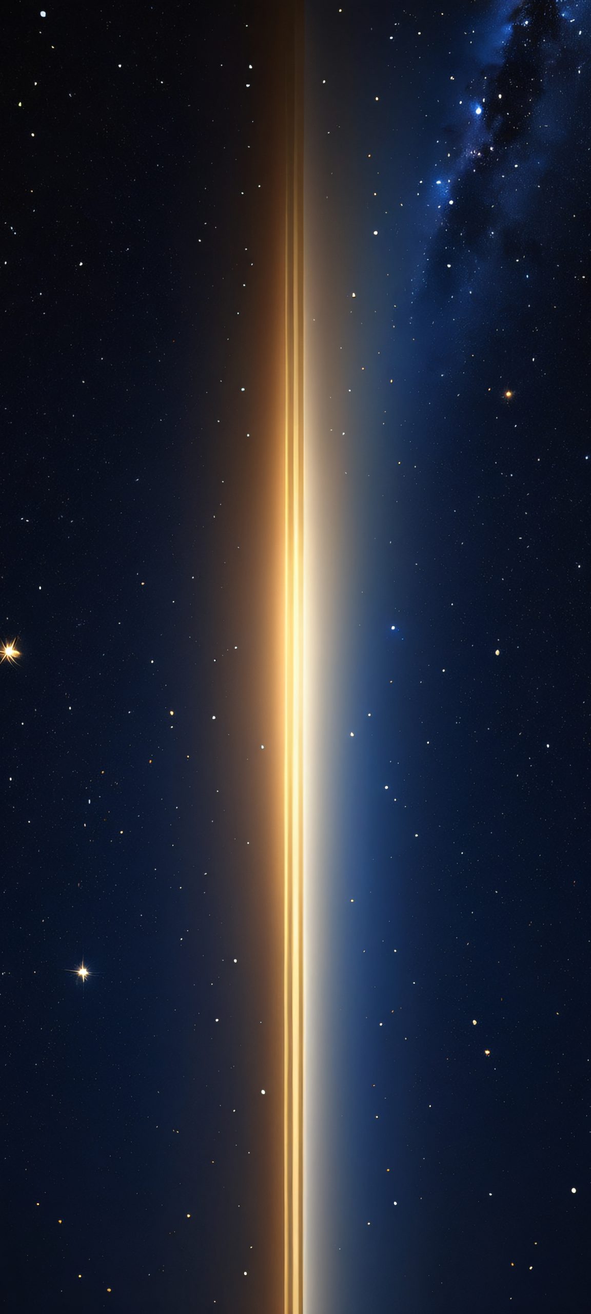 A stunning vertical mobile phone wallpaper featuring a navy blue and golden brown starry night sky with a soft white moonlit glow, perfect for iPhone and Android home screens.