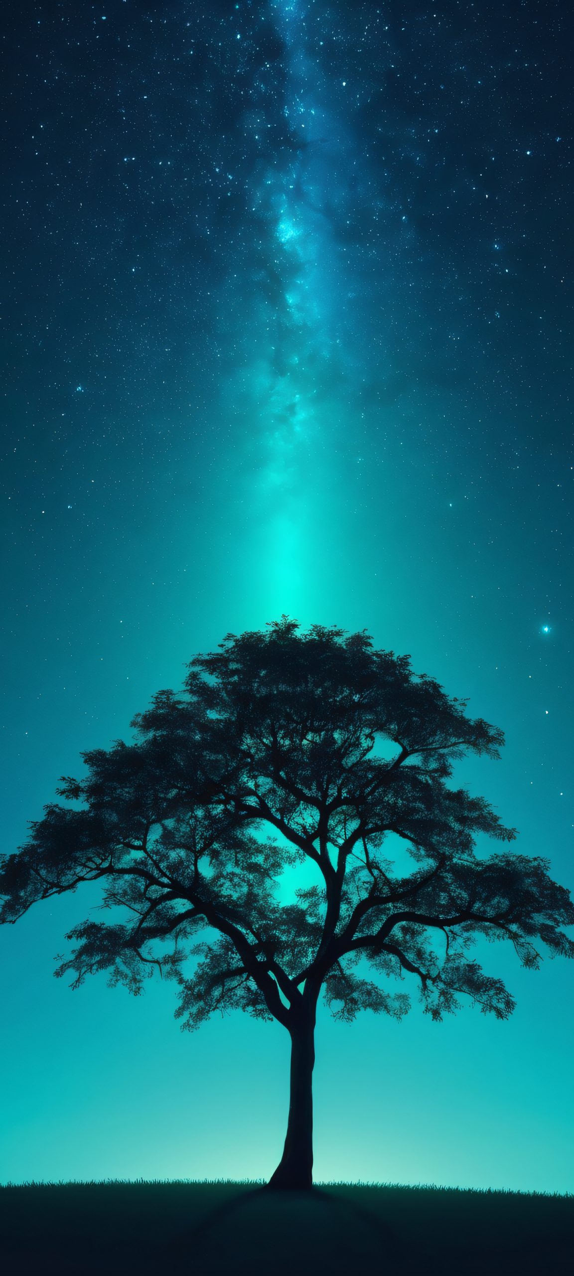 A serene night scene featuring a tree under a glowing moon, perfect for iPhone and Android wallpaper