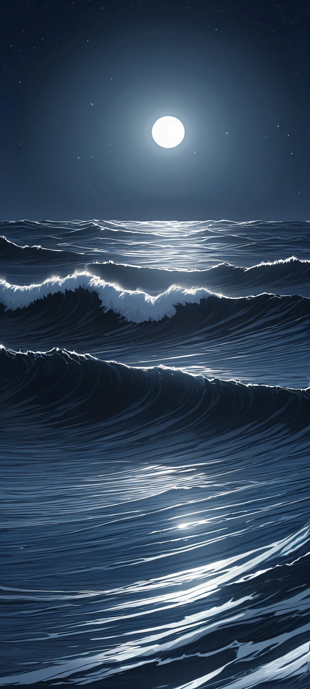 A stunning wave formation under the glow of a full moon, perfectly optimized for iPhone and Android devices.