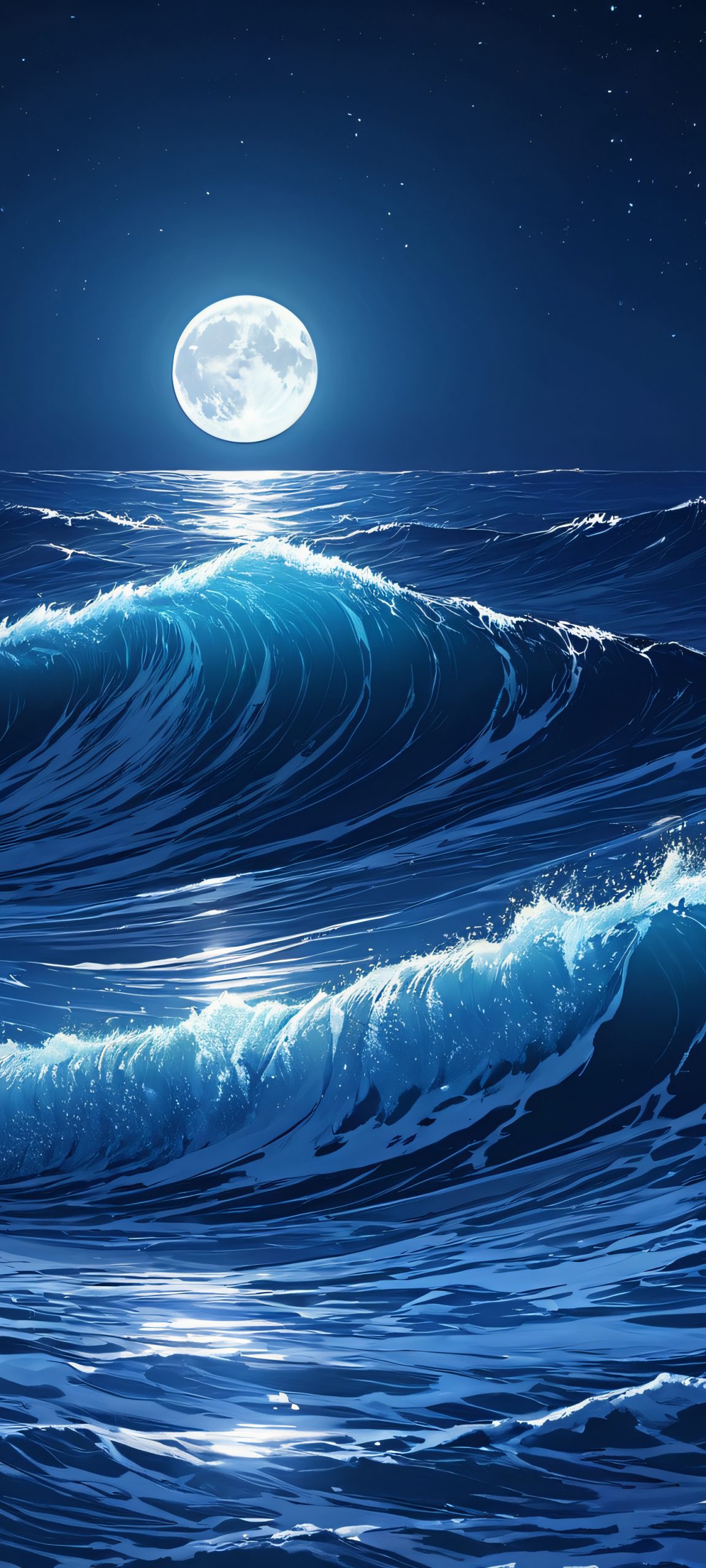 A beautiful nighttime ocean scene with moonlit waves, perfect for iPhone or Android home screens
