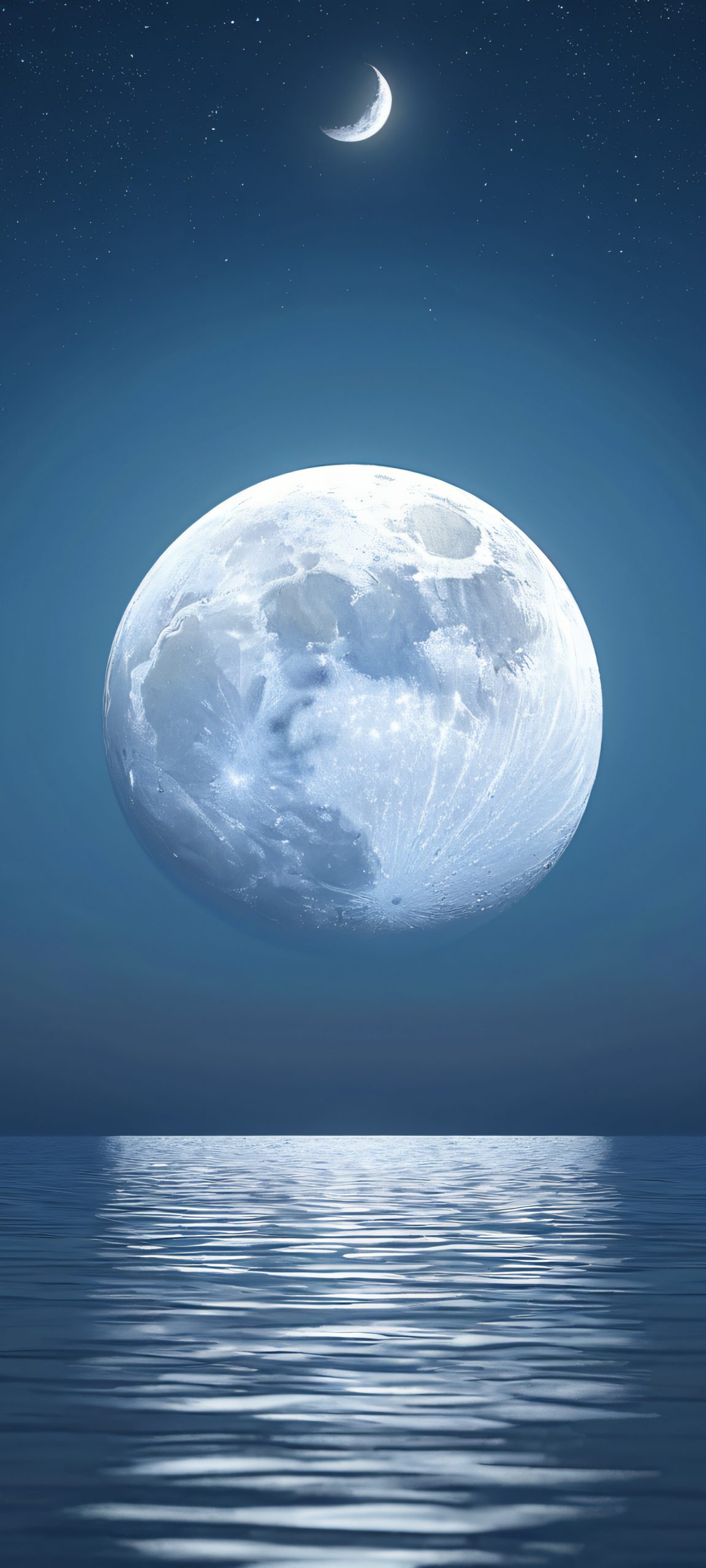 A serene moonrise over a calm ocean, perfectly captured for iPhone and Android screens.
