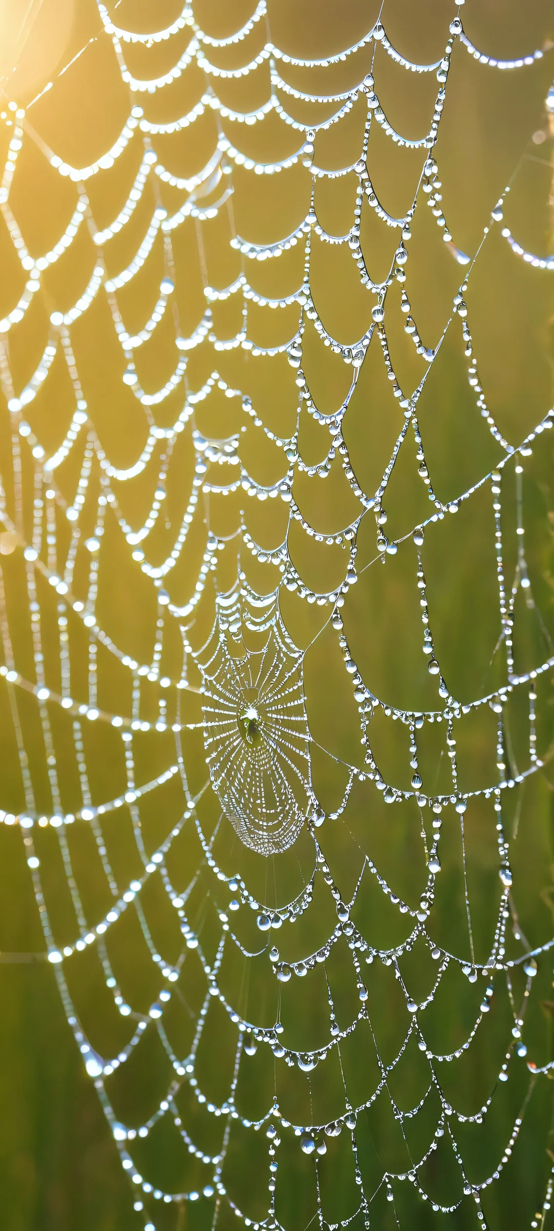 A stunning morning dew-covered spider web on a dark background, perfectly optimized for iPhone and Android devices.