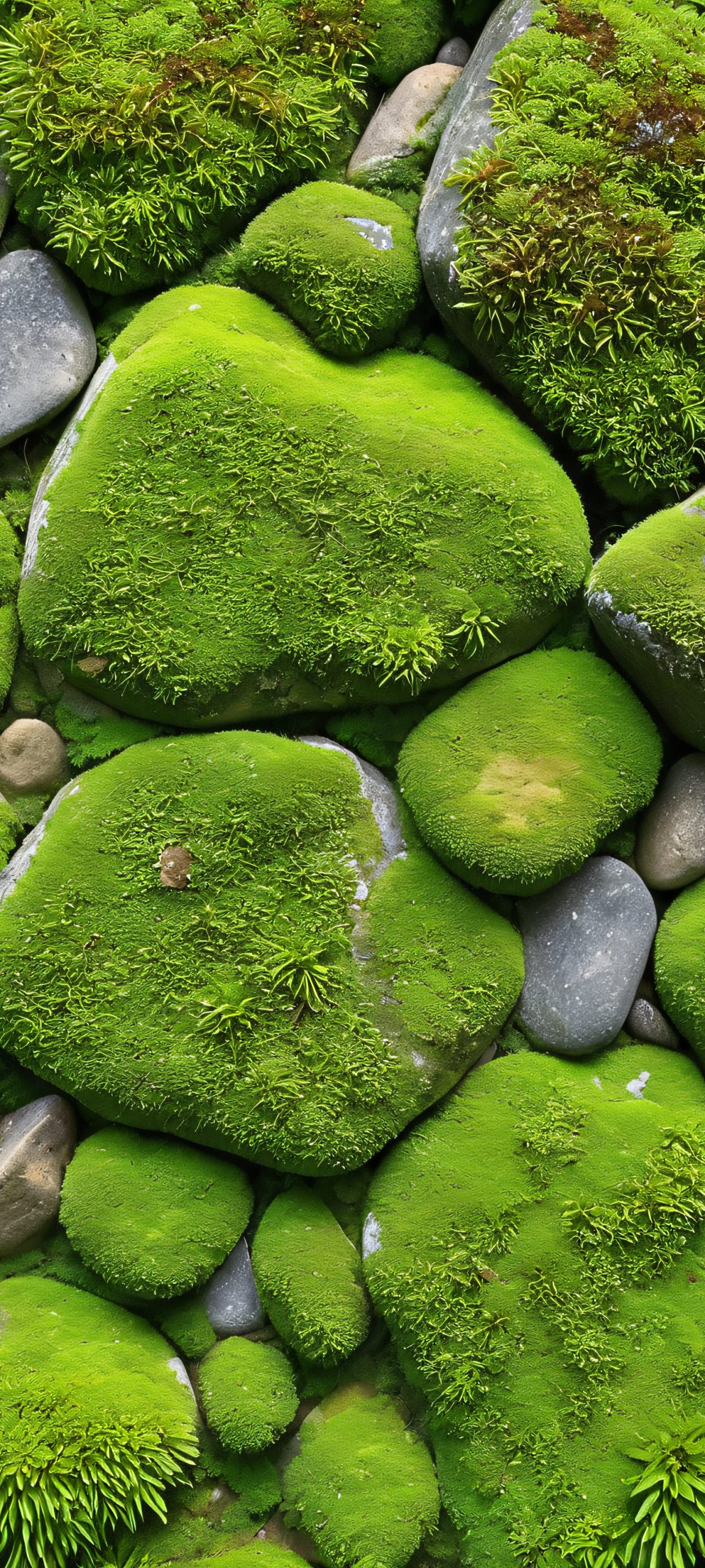 Mossy Rock Serenity iPhone & Android Wallpaper Breathtaking vertical mobile phone wallpaper of Mossy Rock, Forest Floor, Masterpiece, Soft Overcast. Perfectly optimized for iPhone, Samsung Galaxy, and Android home screens.
